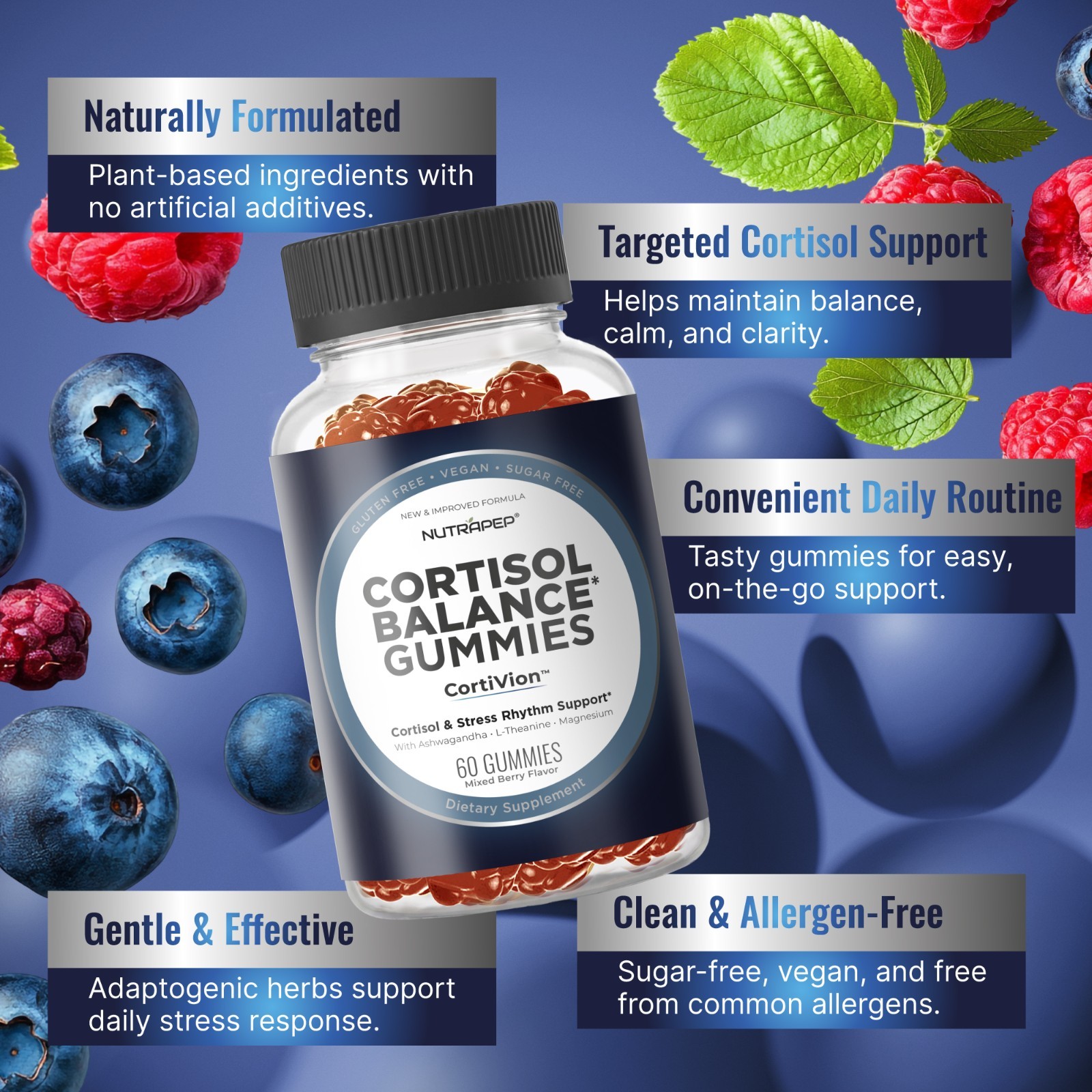NutraPep Cortisol Gummies for Women Men – 13-in-1 High Cortisol Reducer (2 Pack)