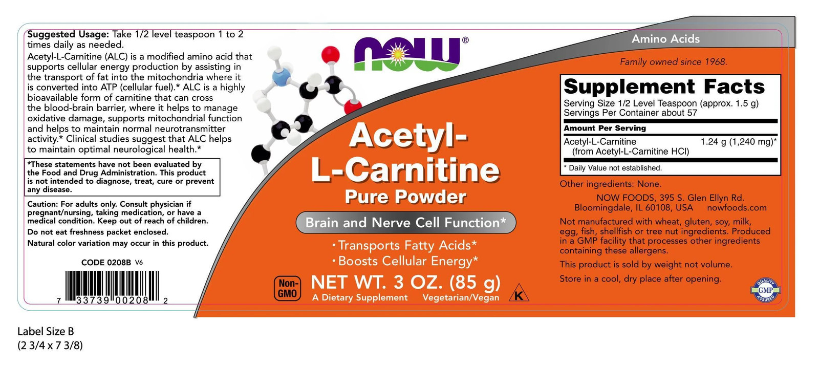 NOW Supplements – Acetyl-L-Carnitine 100% Pure Powder 3 oz (85 g)