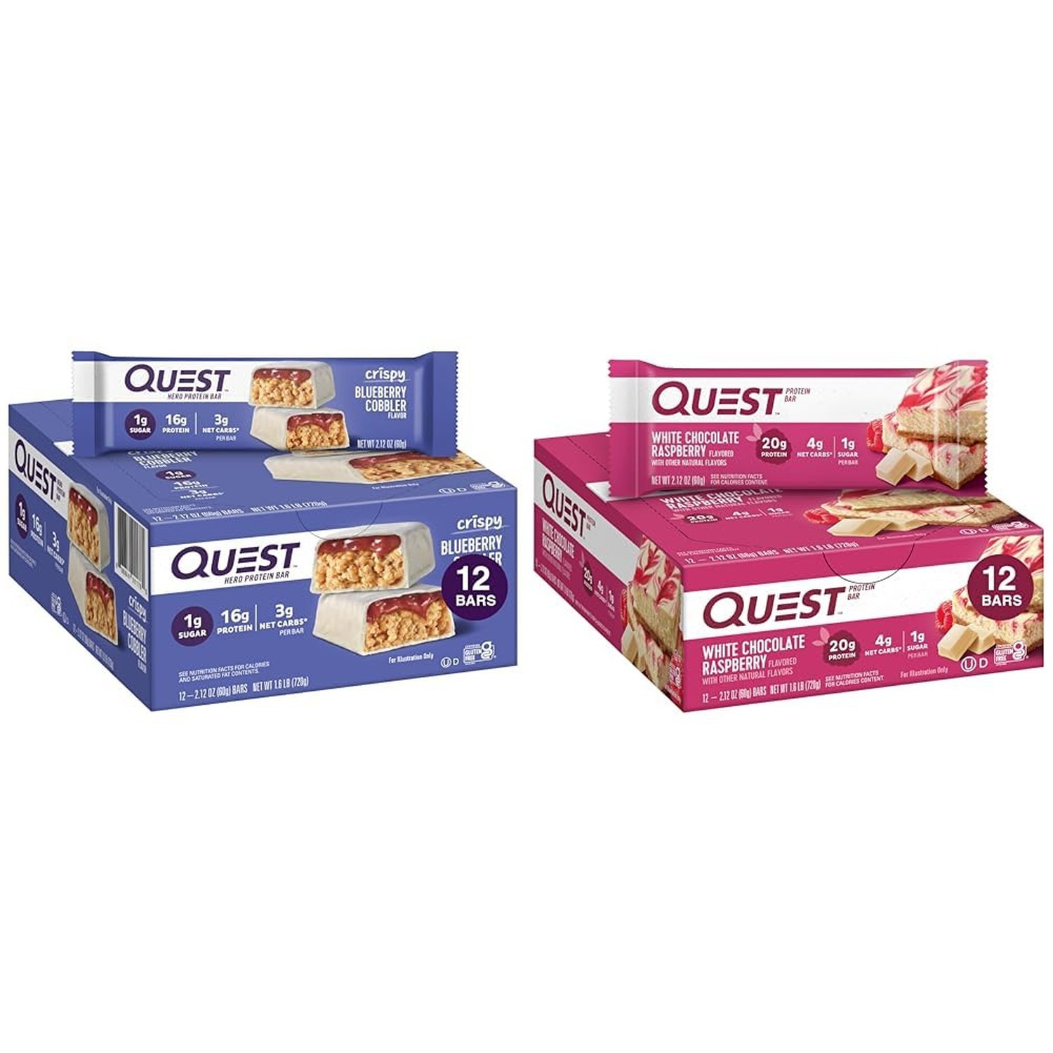 Quest Nutrition Crispy Blueberry Cobbler Hero Protein Bar, 16g Protein, 1g Su…