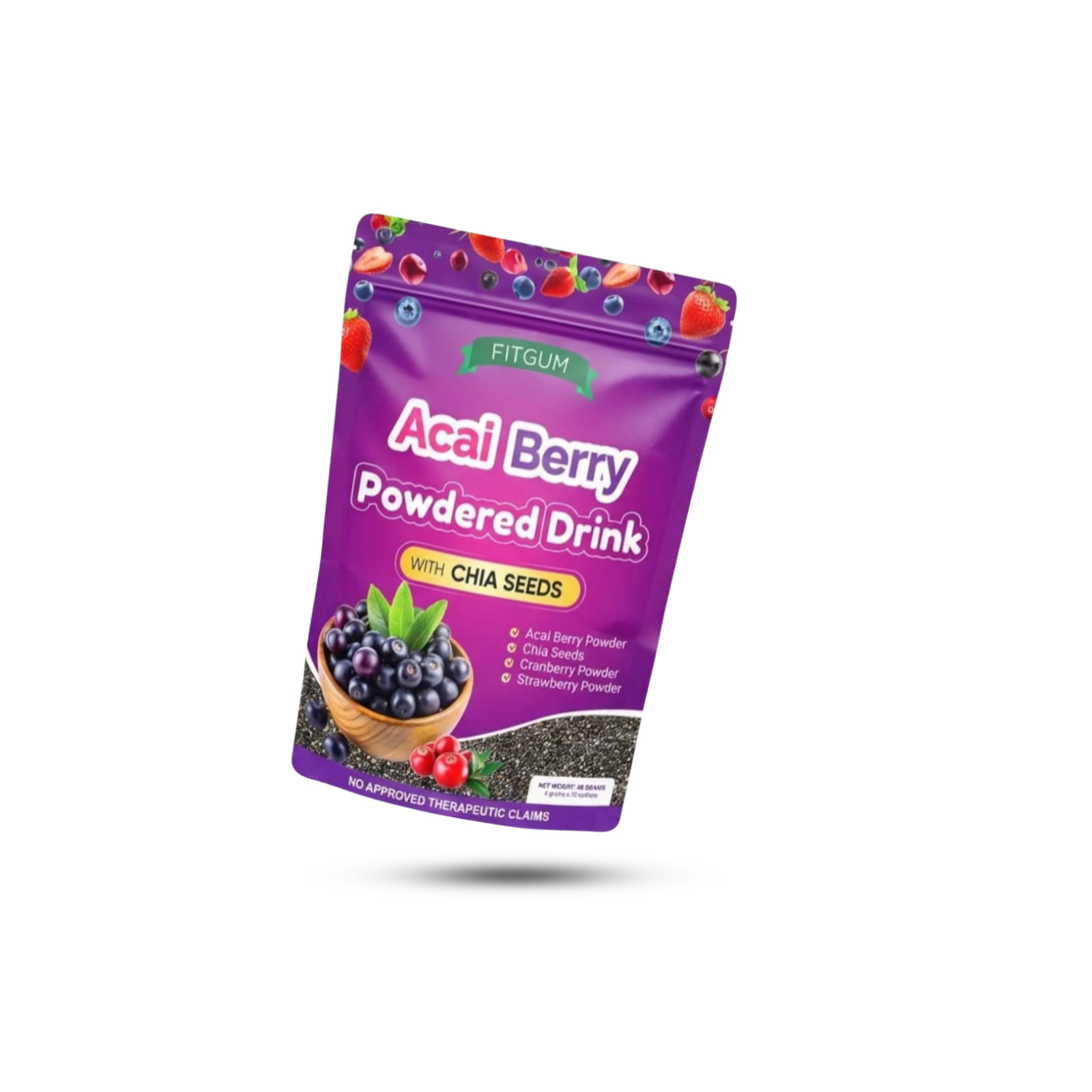 FITGUM Acai Berry Drink Powder with Chia Seeds 10 Sachets Daily Beverage