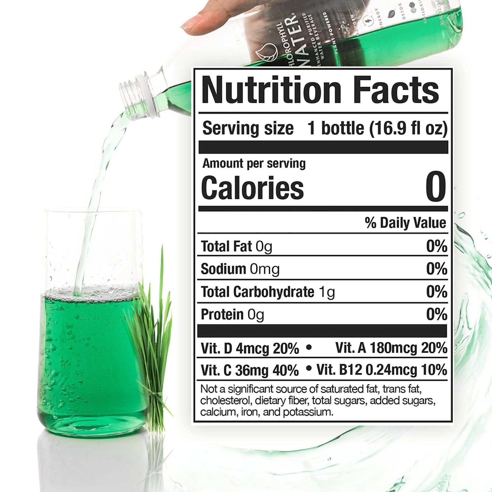 Chlorophyll Water 6Pack Clean Label Certified Bottled Water, PlantBased Vitam…