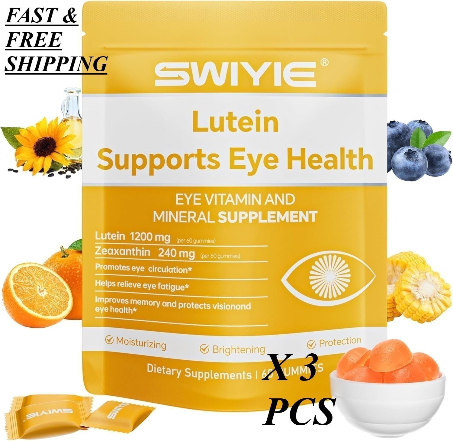 SWIYIE Lutein Gummies – Eye Health Support with Lutein & Zeaxanthin, 60 Gums NEW