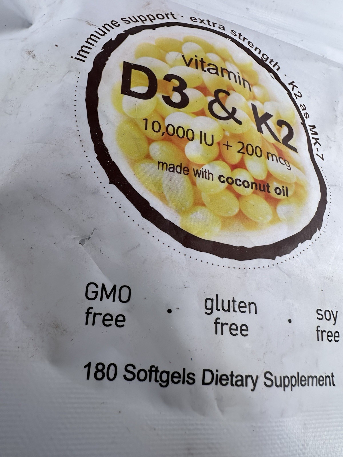 Vitamin D3 10000 iu Plus K2 (MK-7) 200 mcg, 180 Virgin Coconut Oil Softgels 6/26