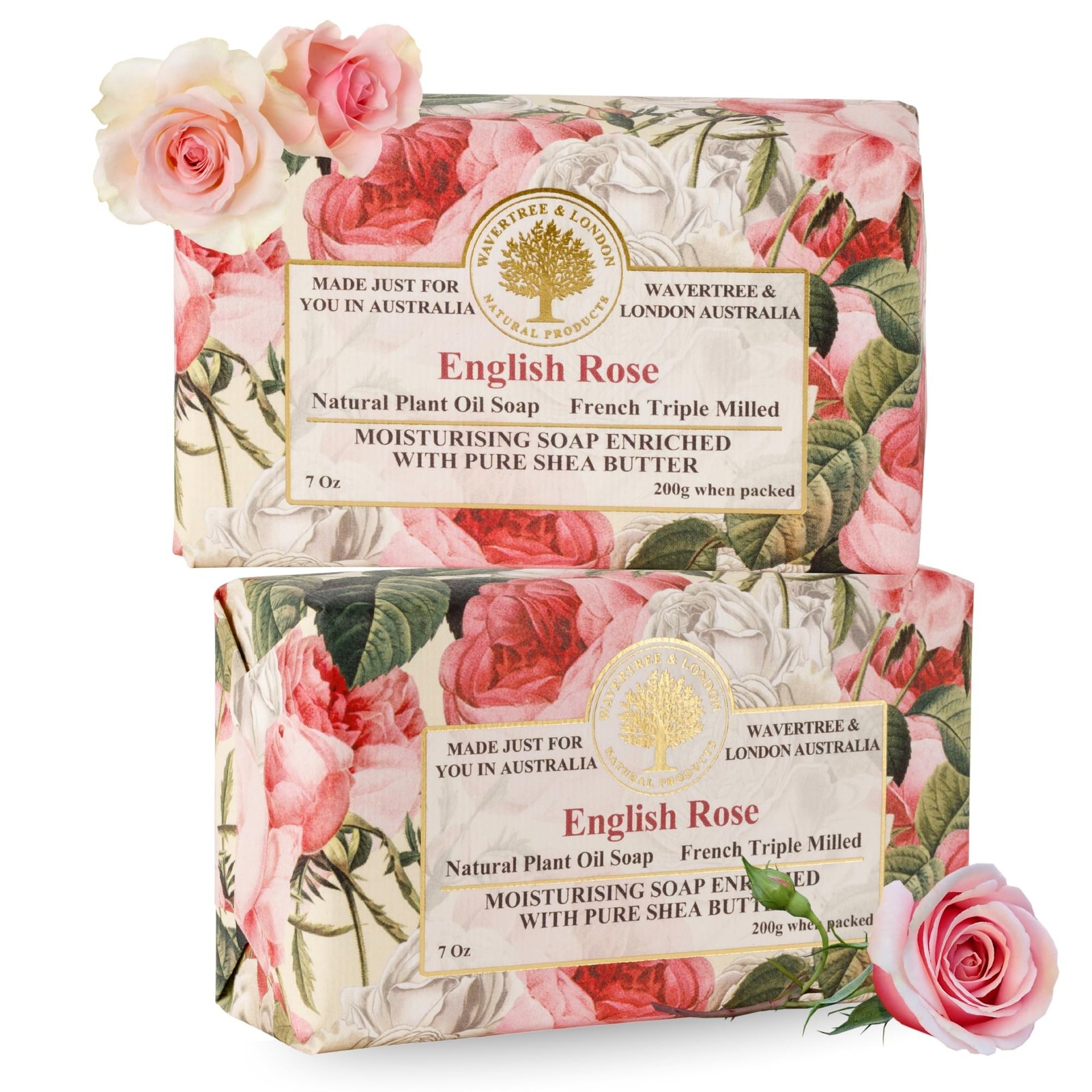 Wavertree & London English Rose Scented Natural Soap Bars for Women & Men (2 …