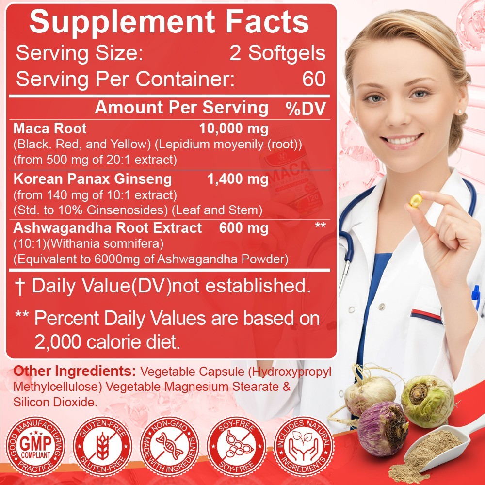 1-3 Packs Peruvian Maca Root Extract Capsules for Men & Women 120 Capsules