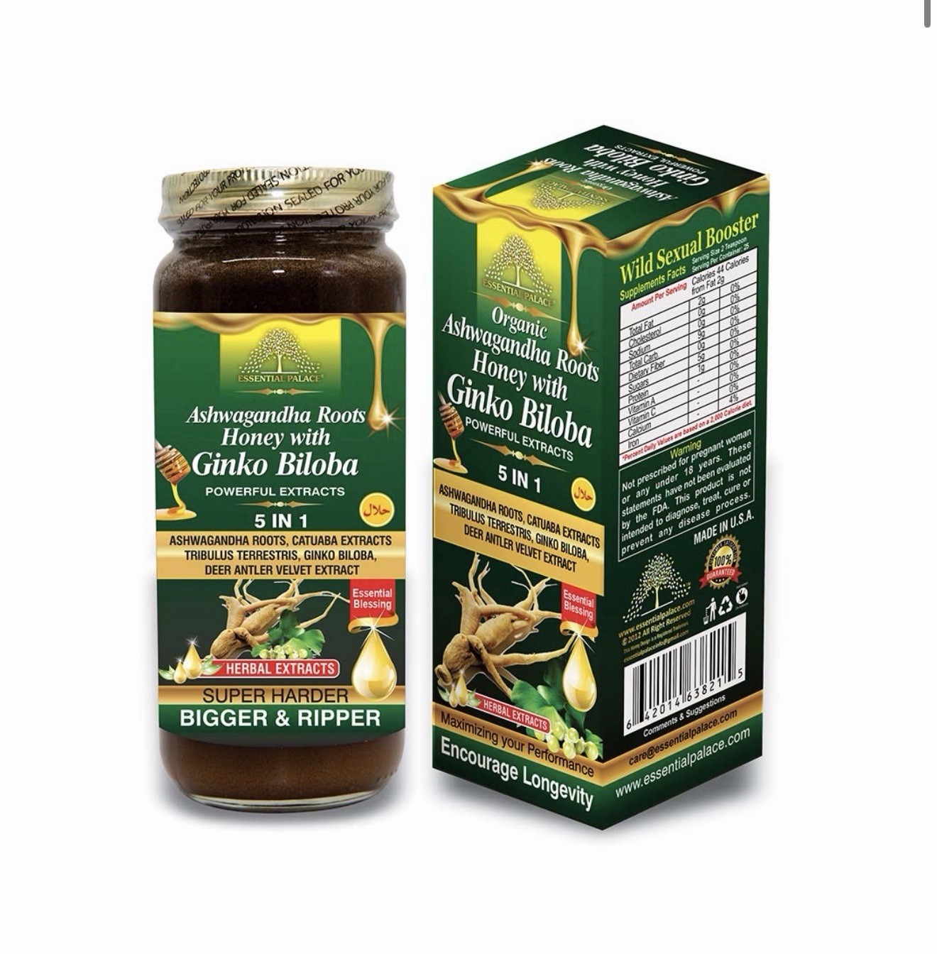 Ashwagandha root, honey, and ginkgo biloba