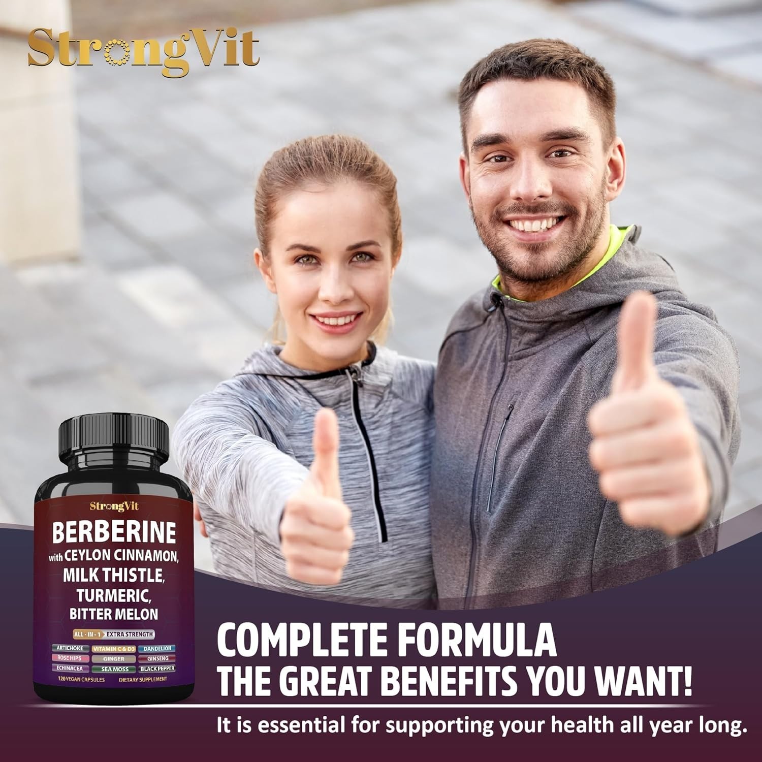 Holistic 15-in-1 Organic Supplement with Berberine, Turmeric & More – 120 Caps