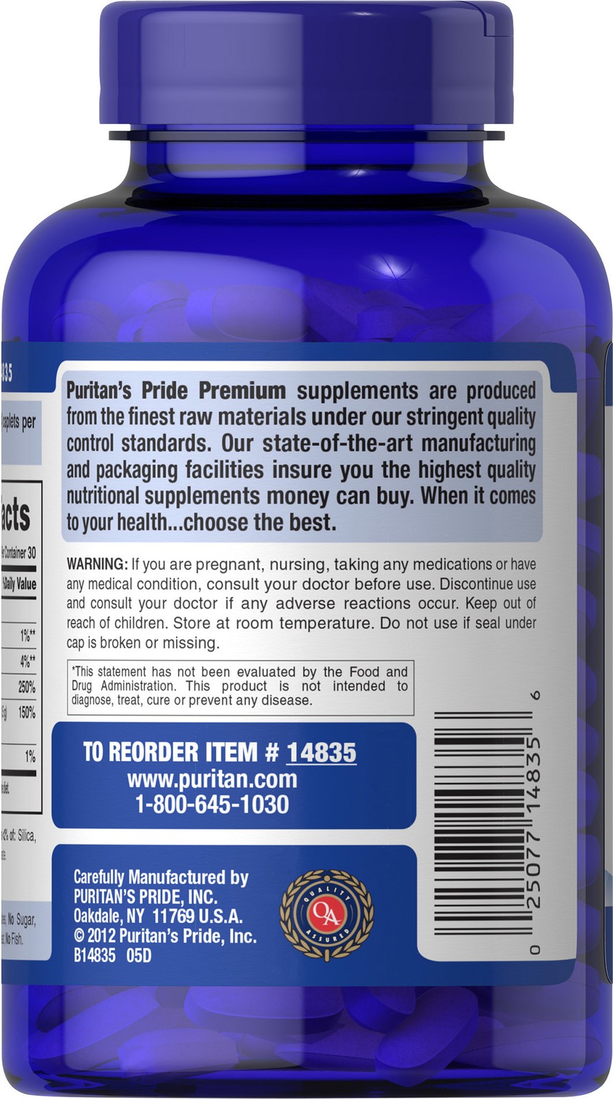 Puritan’s Pride Calcium 1500 mg with Vitamin D 1000 IU – 120 Coated Caplets