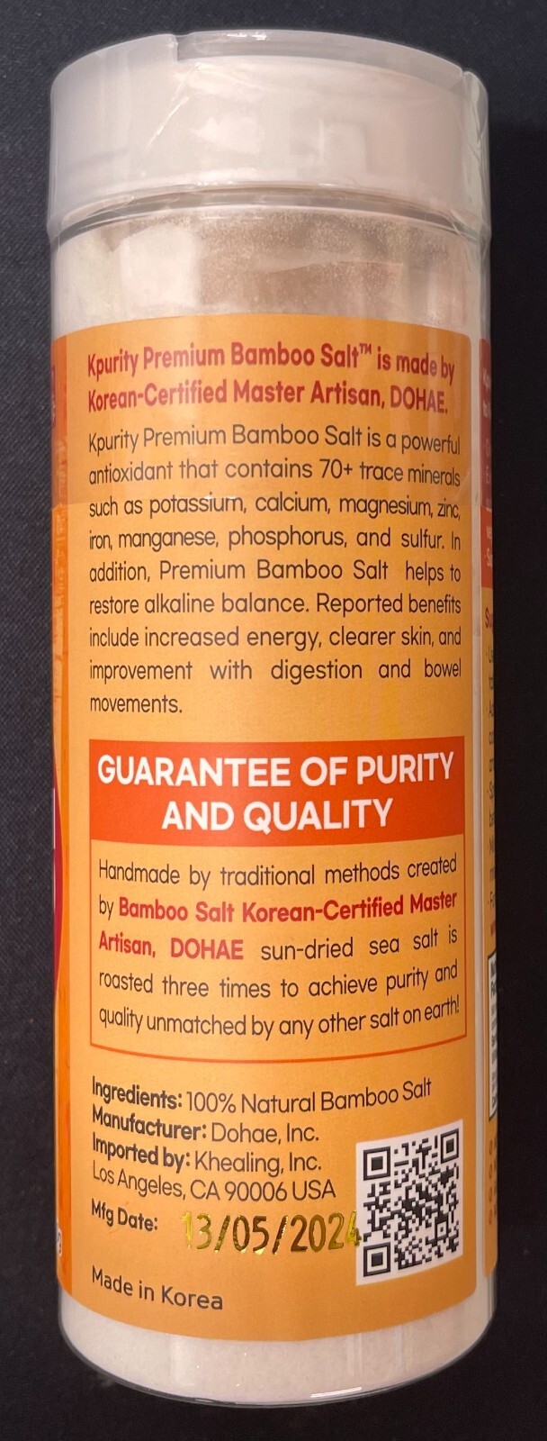 KPURITY 3X Roasted Bamboo Salt Granual 250g Healthy Table Salt High Alkaline