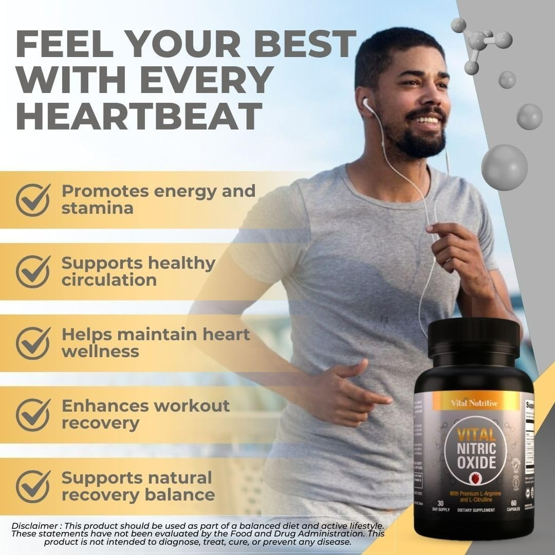 Vital Nitric Oxide Supplements for Men – Workout Booster Supplement for Men – Ni