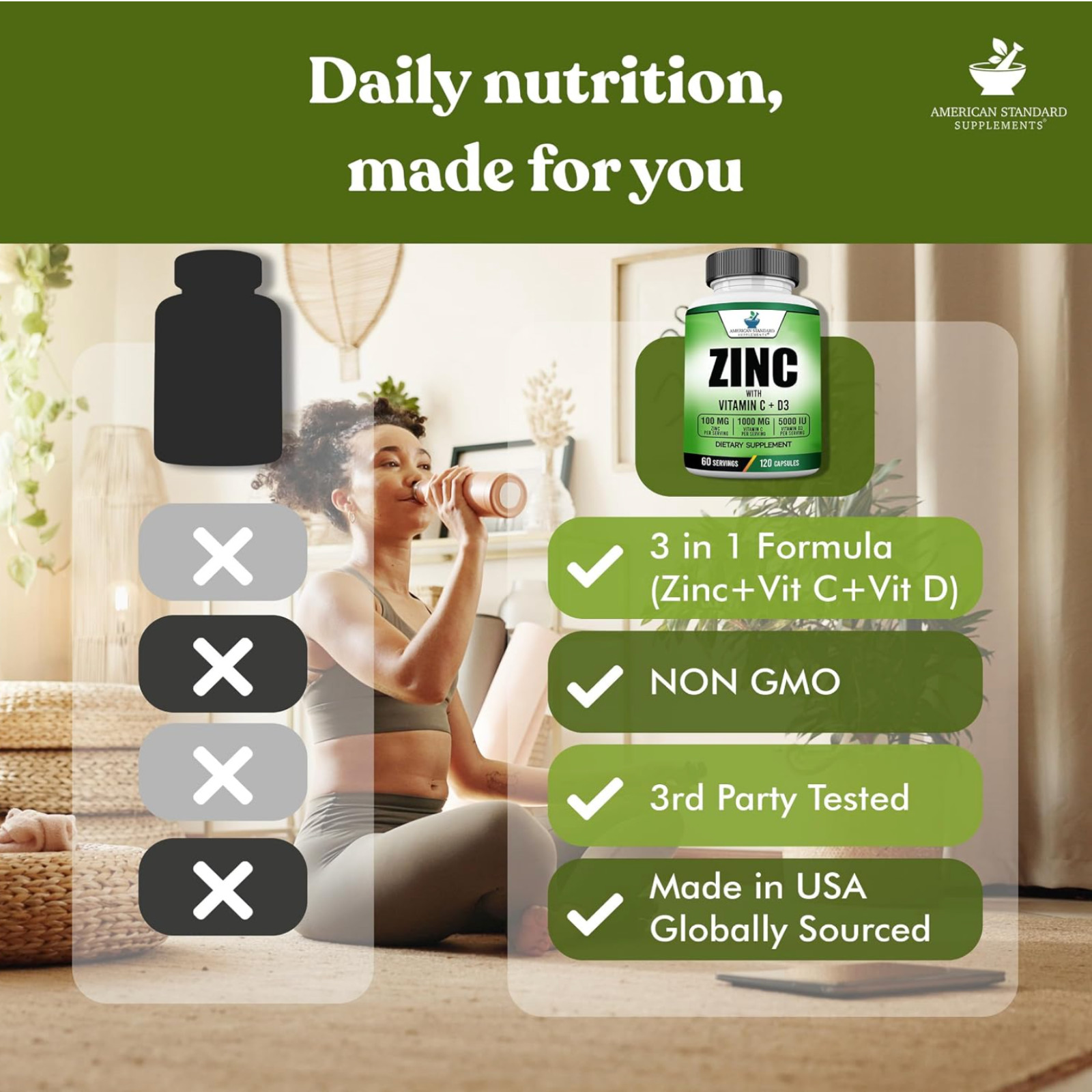 Zinc 100 mg con vitamina C, D | Suplementos de refuerzo del sistema inmunológico