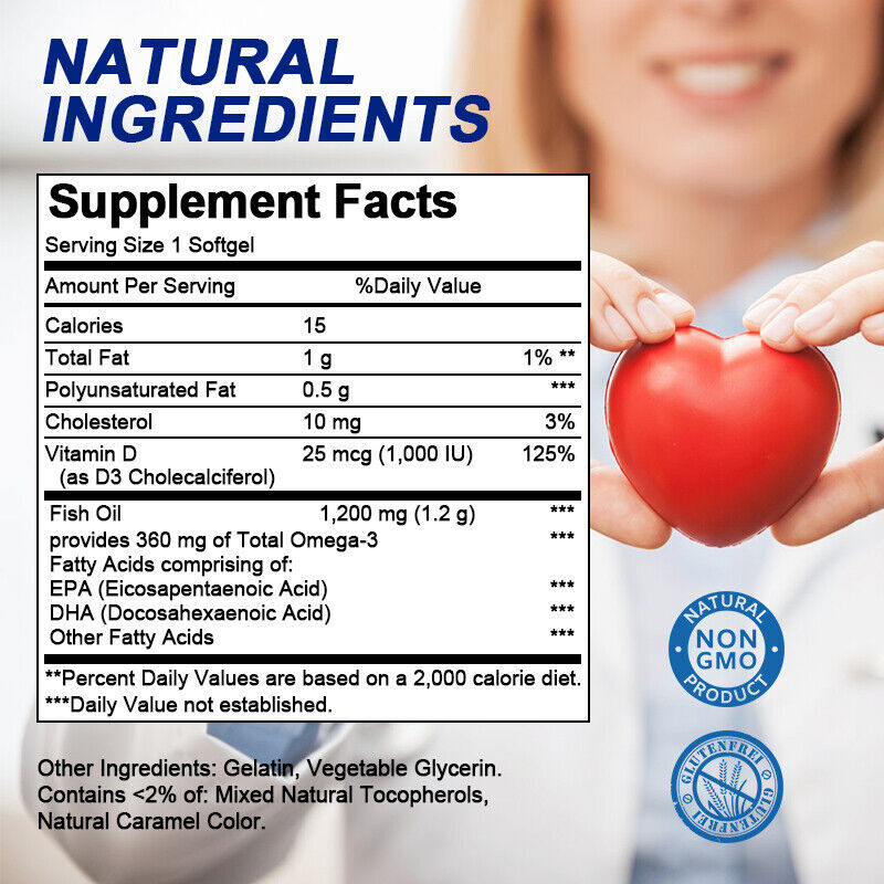 Omega 3 Fish Oil Capsule 1200mg+1000mg , EPA & DHA ,Brain Heart Joint Support