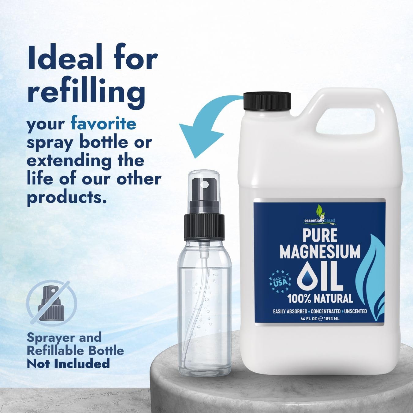 Pure Magnesium Oil Spray 64oz – Topical 64 FL OZ (Pack of 1), Clear