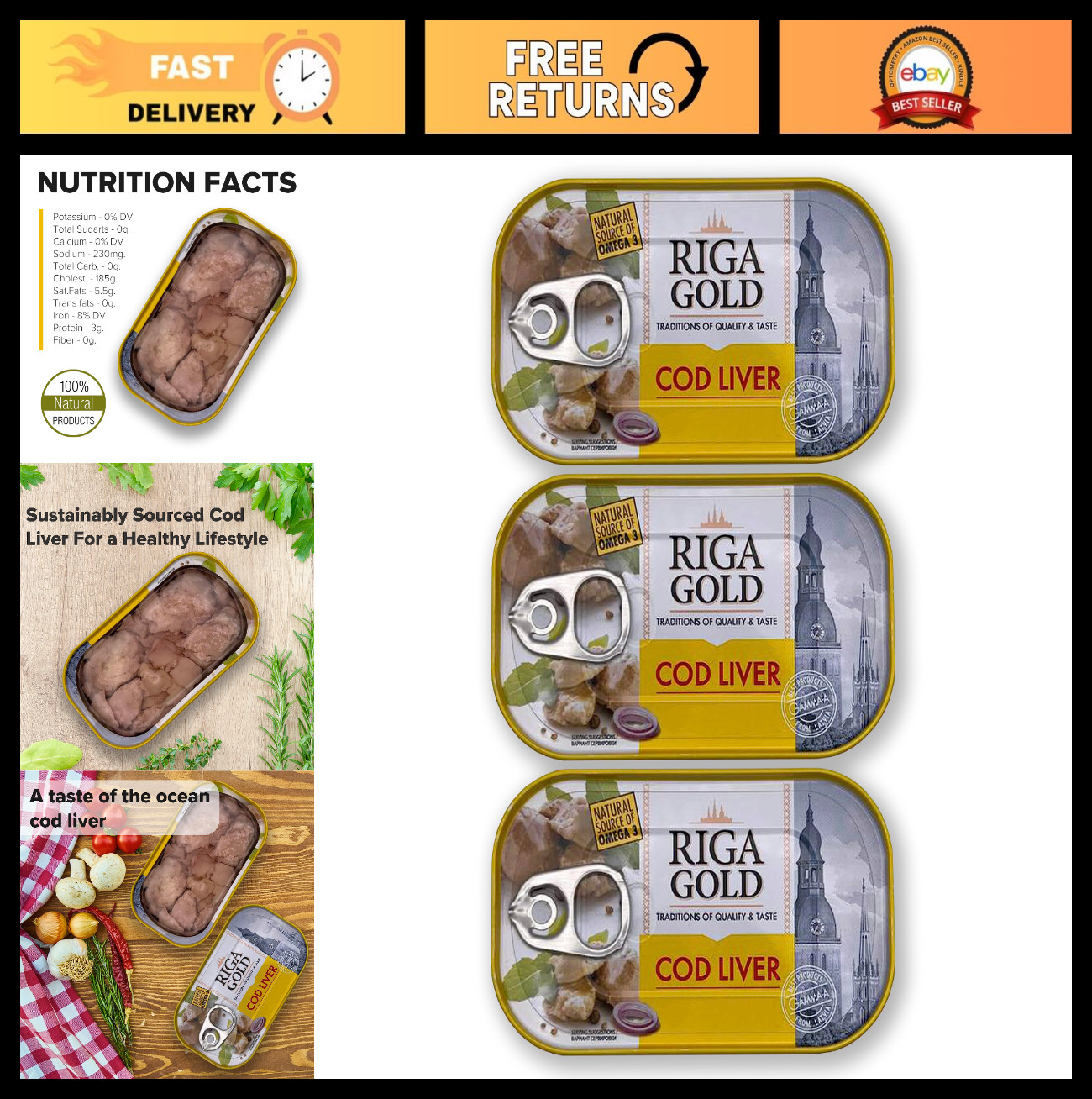 Premium Cod Liver in Oil, 4.27oz (Pack of 3) – Rich Omega-3 & Vitamins, Icelandi