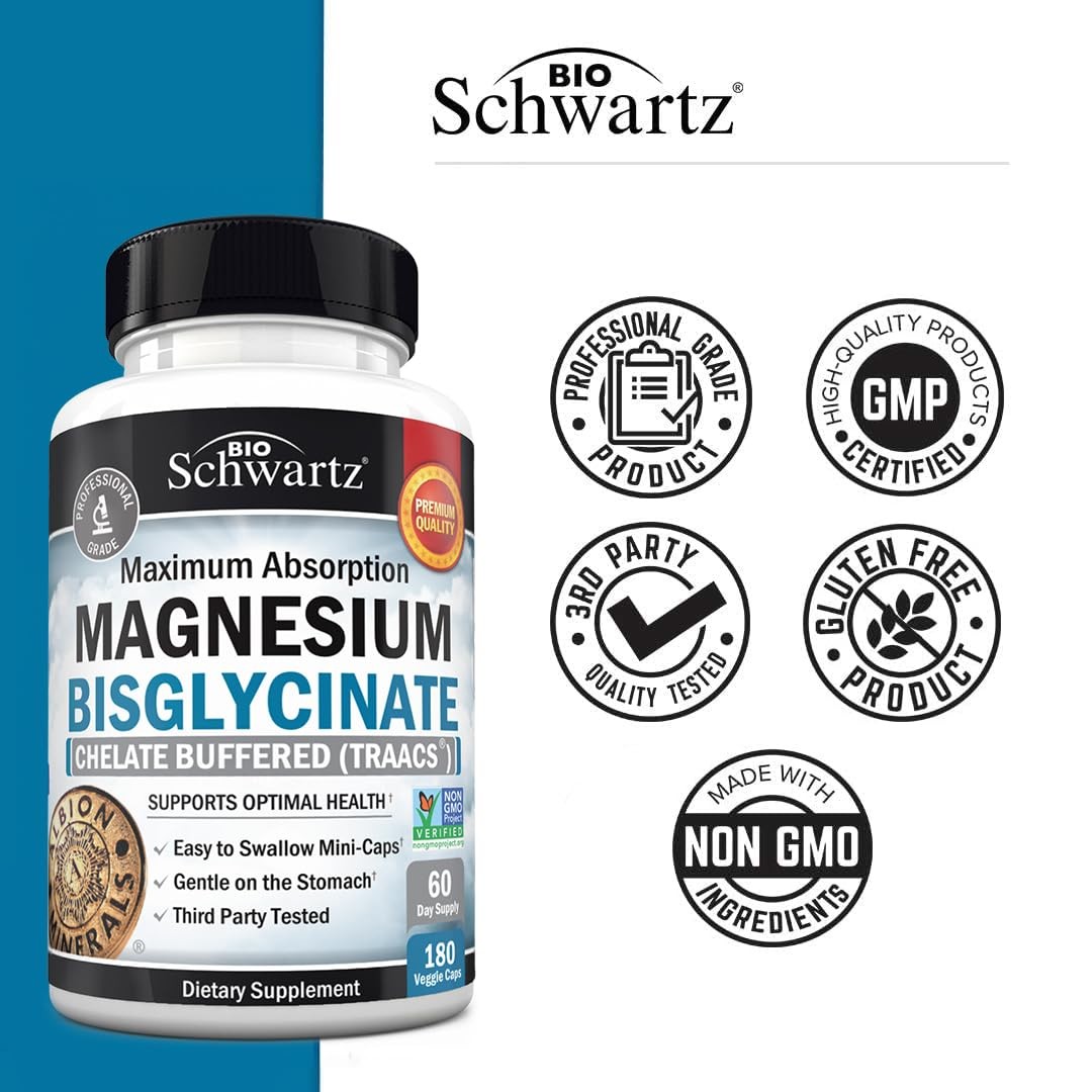 Magnesium Bisglycinate Chelated Supplement – High 180 Count (Pack of 1)