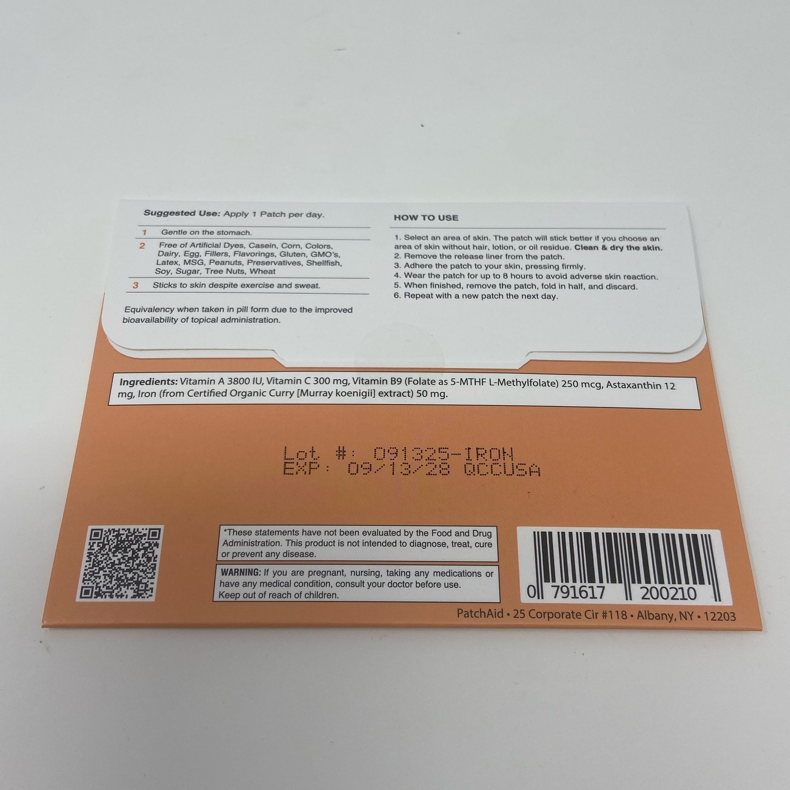 PatchAid Iron Plus Patch 30 Patches – Vitamins A & C, Orange Pack