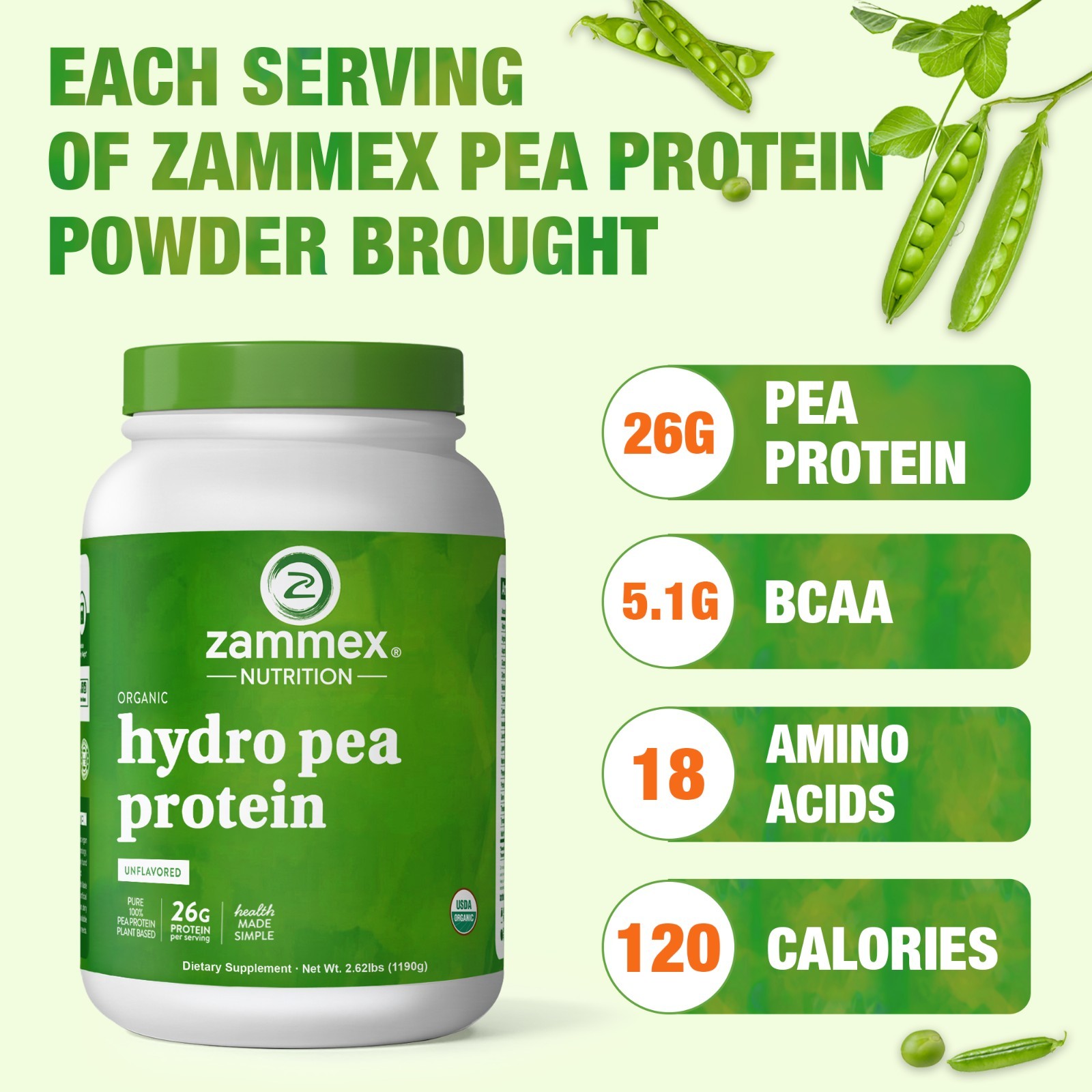 Organic Pea Protein Powder -2.62lb Unflavored Non-GMO Vegan Plant Protein Powder