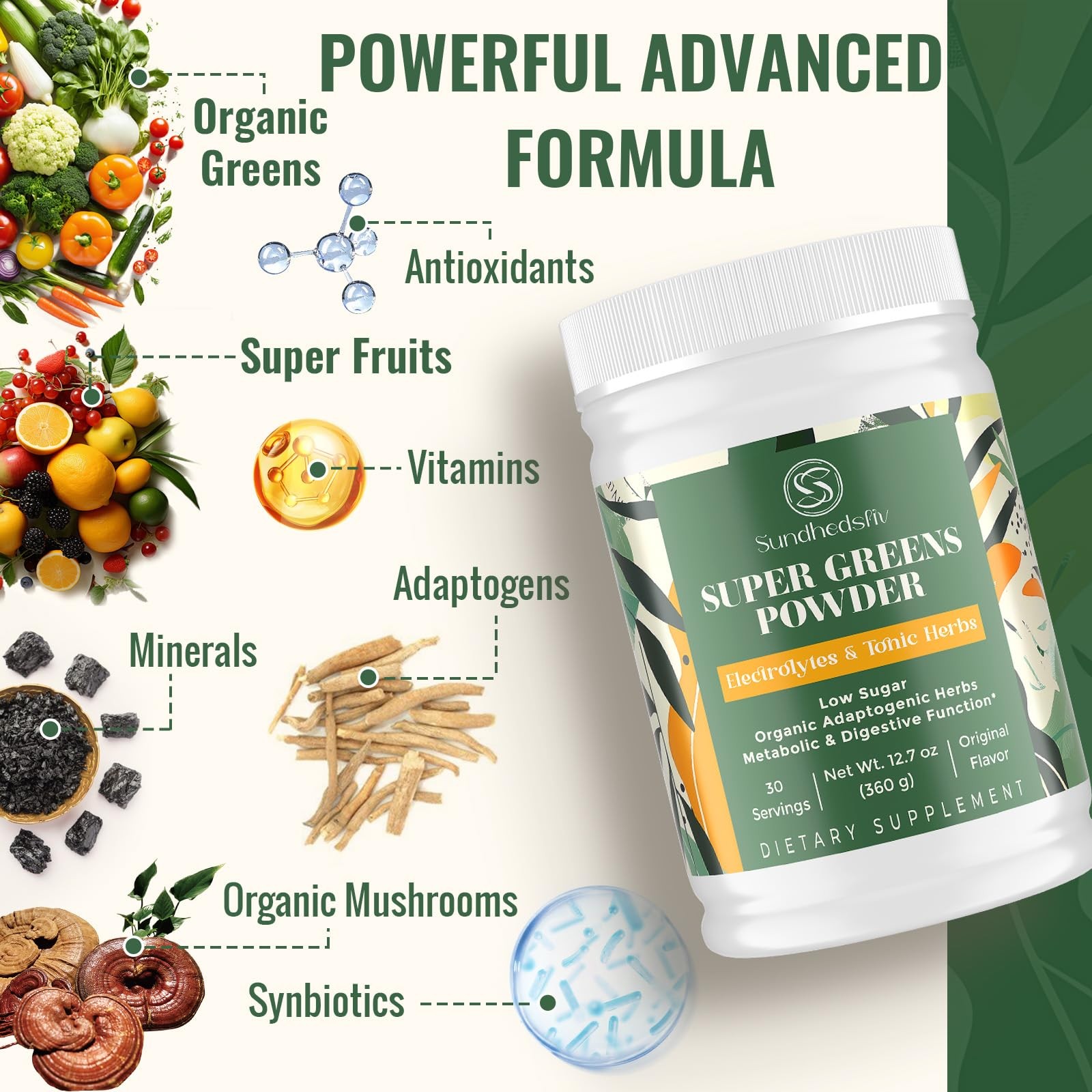 Super Greens Powder Superfood + Electrolytes & Tonic Herbs | Organic Greens, …