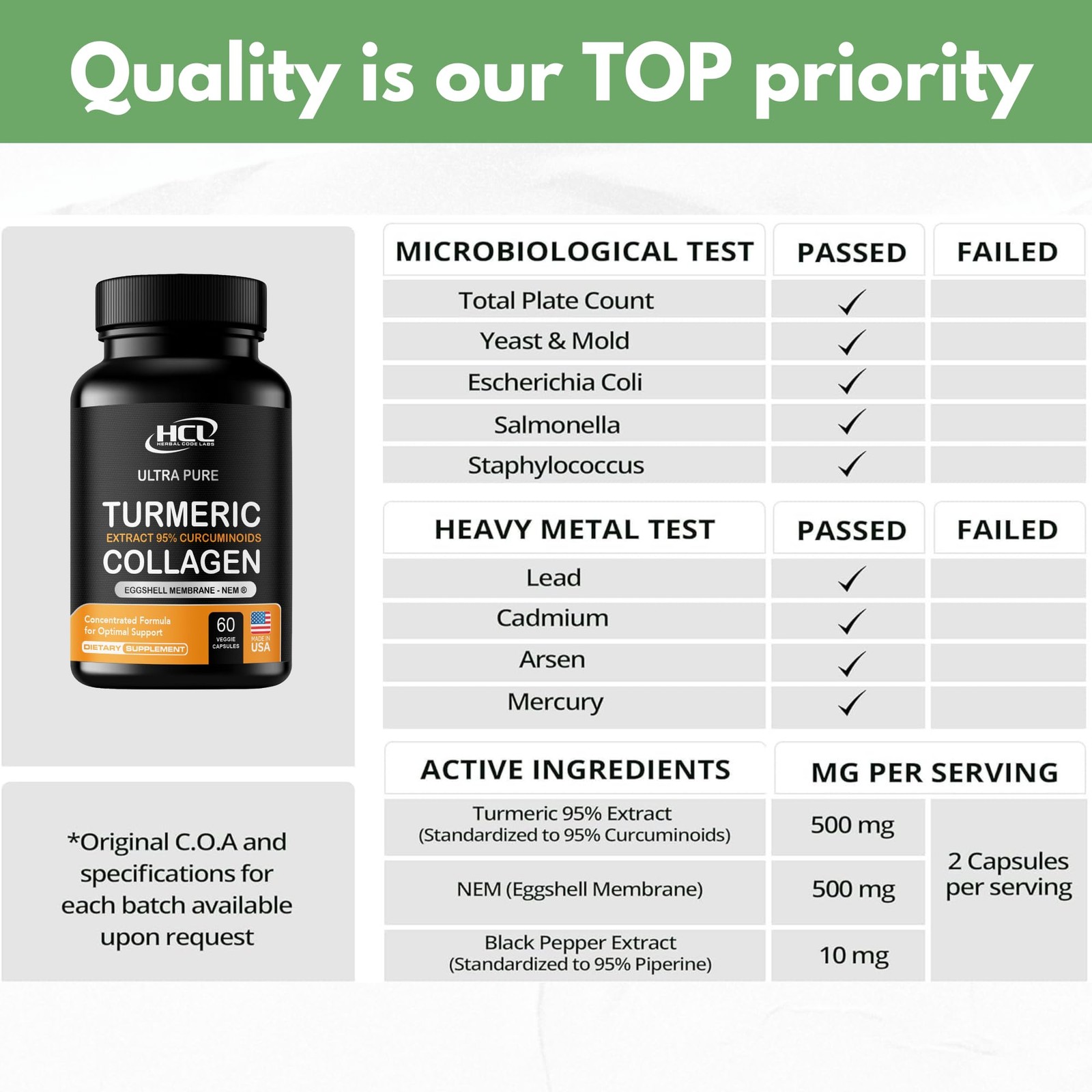 Turmeric Curcumin 95% Extract & Collagen Capsules 1 Count (Pack of 60), White