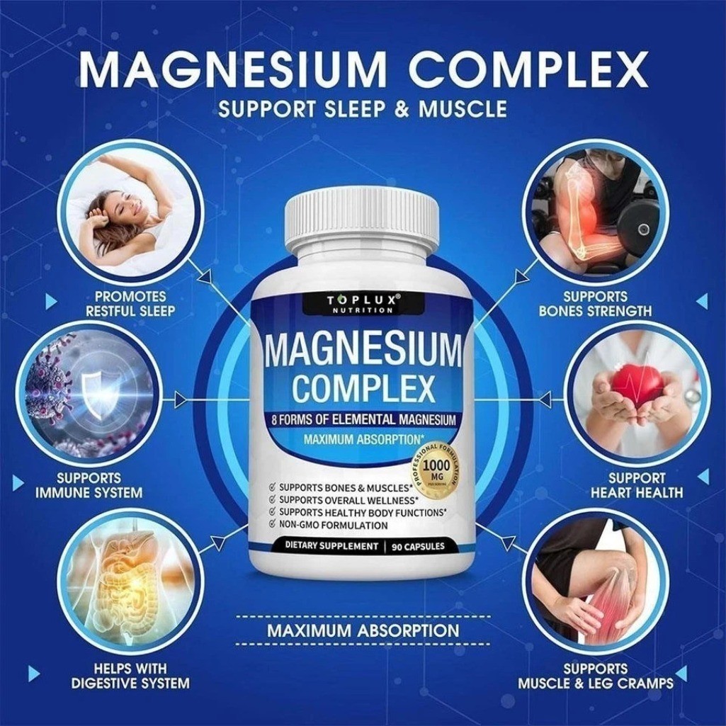 1Packs Toplux Nutrition Magnesium Complex 1000mg Supports 8 Elemental Magnesium