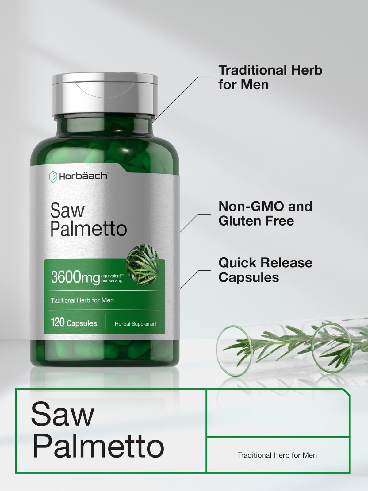 Horbäach Saw Palmetto Extract | 120 Capsules | Non-GMO 120 Count (Pack of 1)