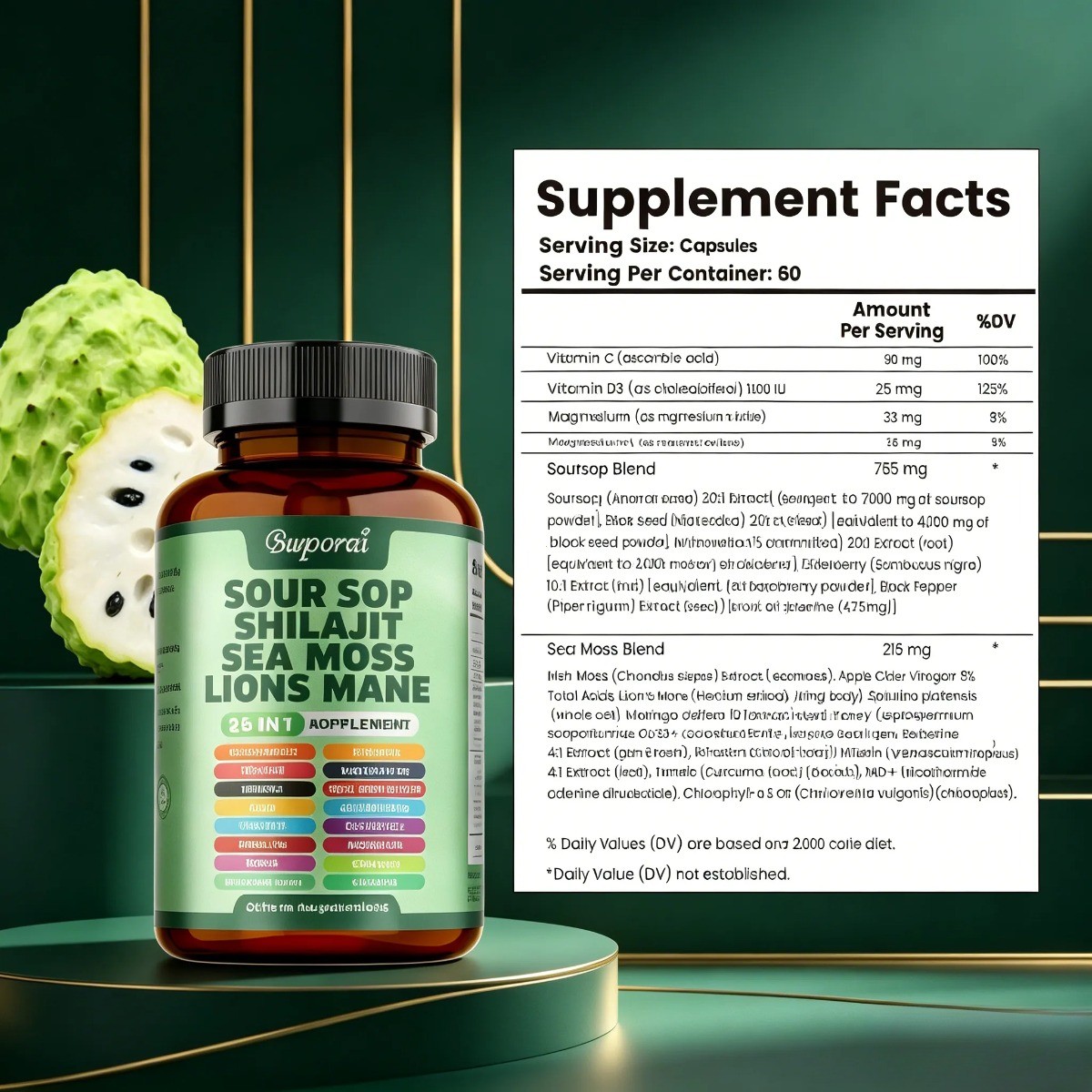 Soursop 24-in-1 Supplement ,Supports Skin, Joint & Bone Health, 120 Caps