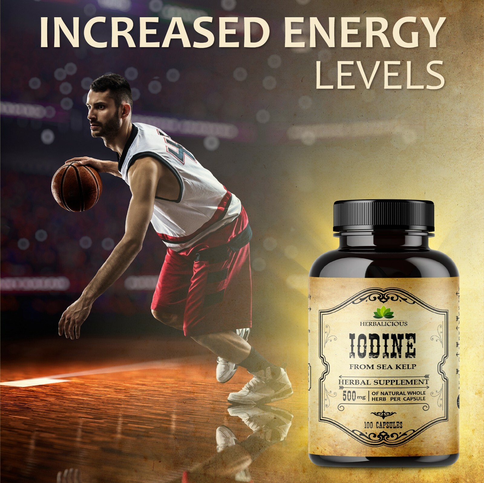 Iodine Sea Kelp 100 caps Pure Healthy Thyroid Support Metabolism Energy Booster