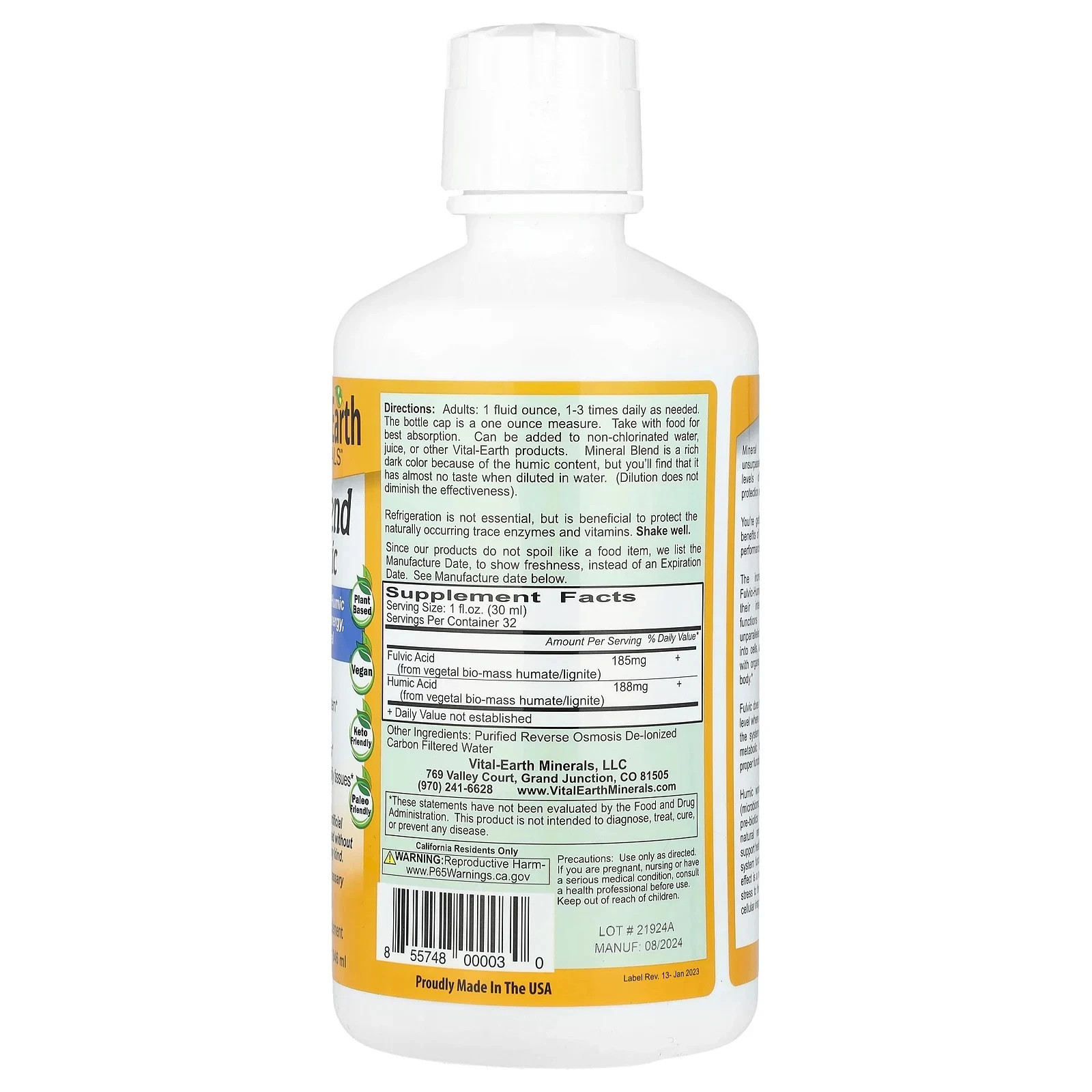 Vital Earth Minerals Mineral Blend Fulvic-Humic 32 fl oz 946 ml Gluten-Free,