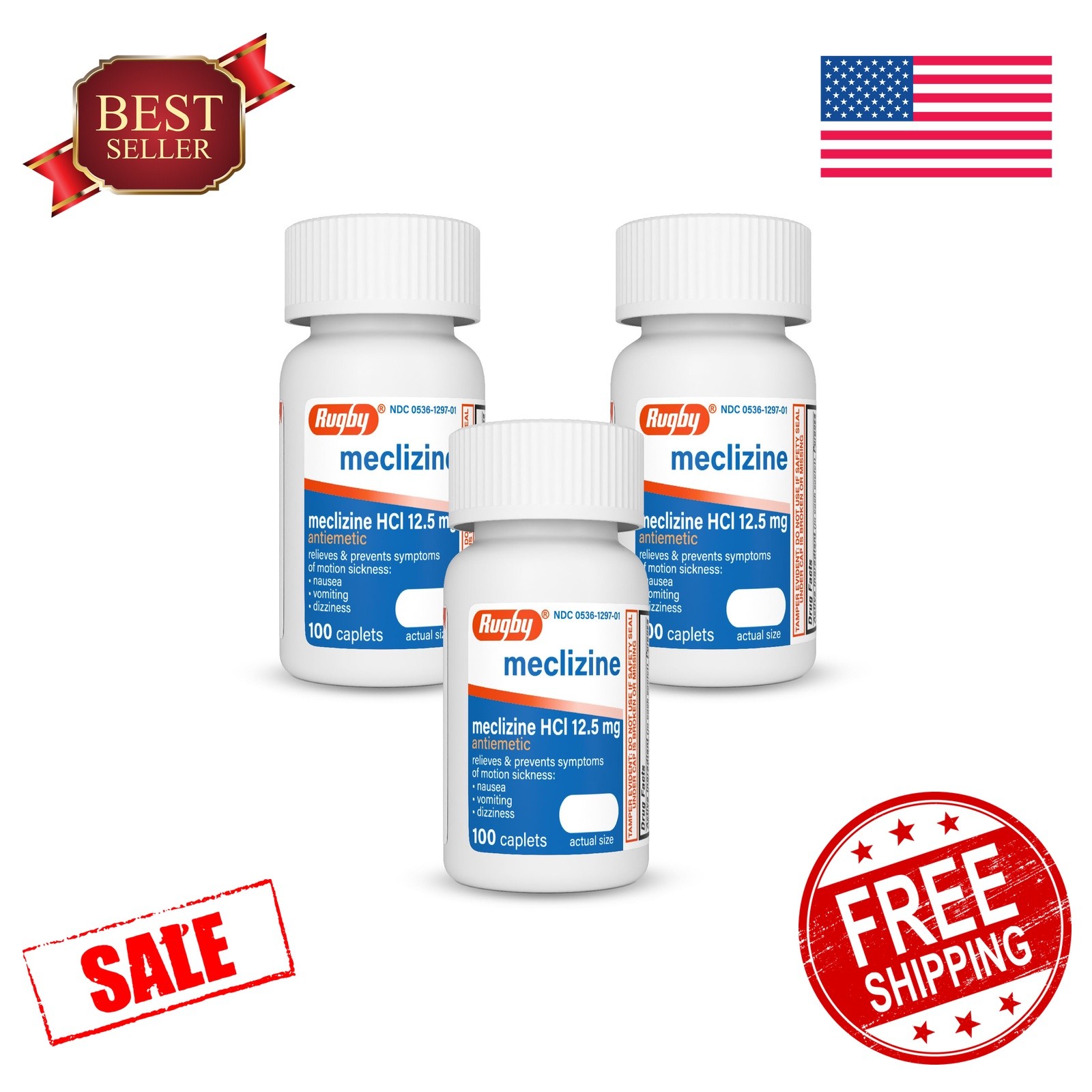 RUGBY Meclizine 12.5mg Caplets 3 Pack