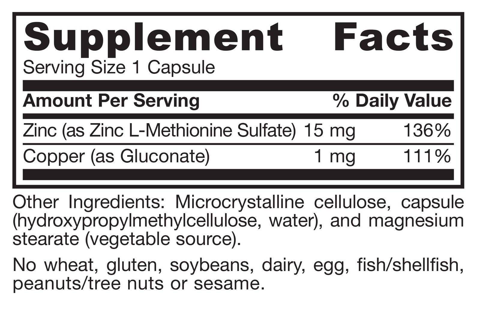 Formulas Zinc Balance 15 mg 100 Servings Veggie Caps Zinc with Copper Essential