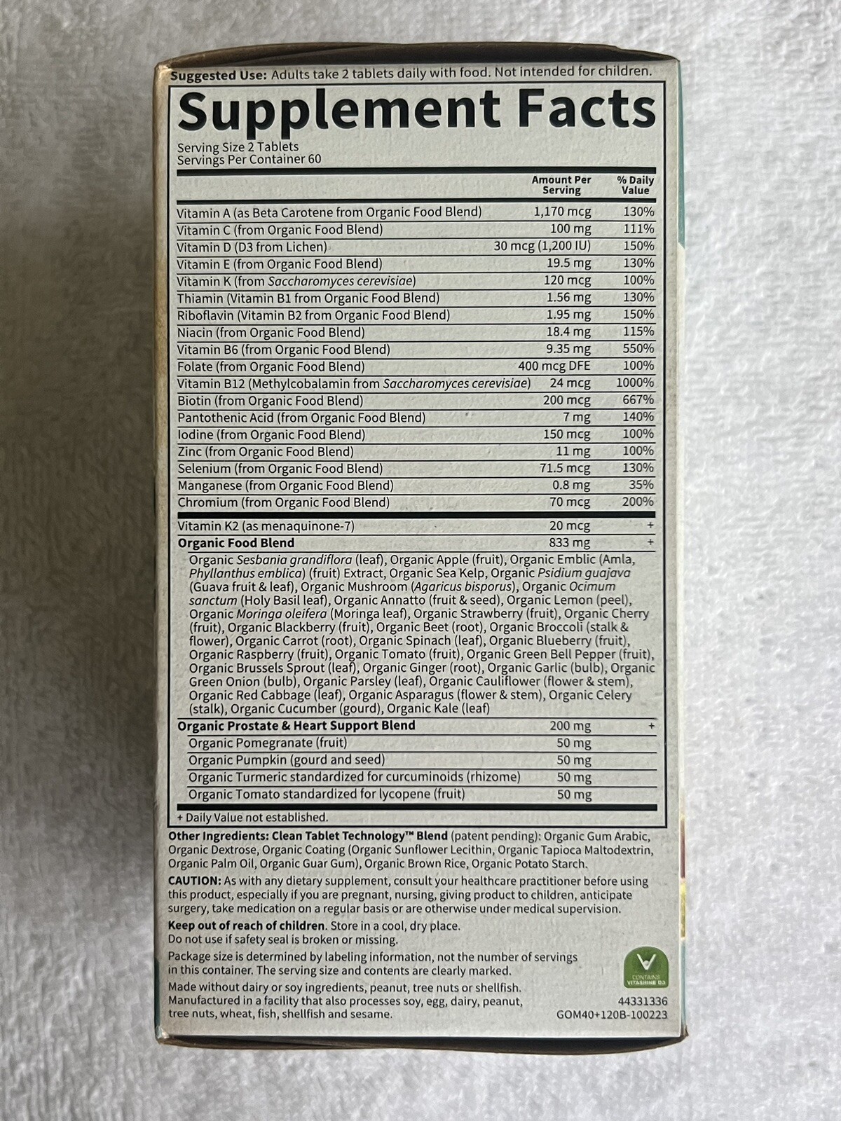 Garden of Life ORGANICS MEN’S MULTI 40+ WHOLE FOOD MULTIVITAMIN (120 Tablets)