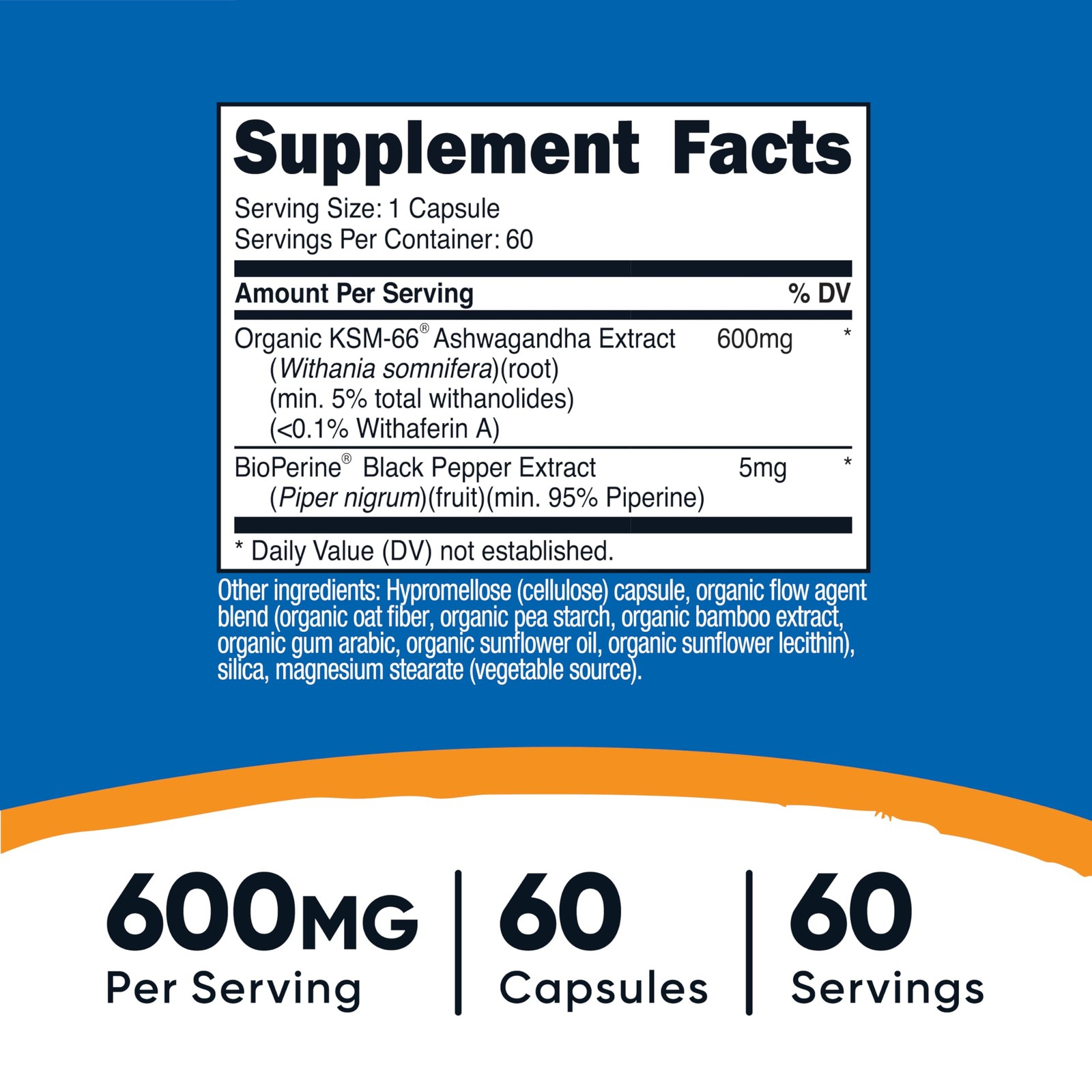 Nutricost KSM-66 Ashwagandha Root Extract (600mg) 60 60 Count (Pack of 1)