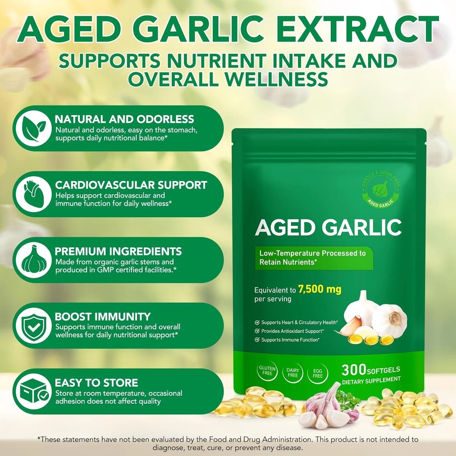 Best Aged Garlic Extract, 300 Softgels, 7500mg Odorless | Heart & Immune Pack 1