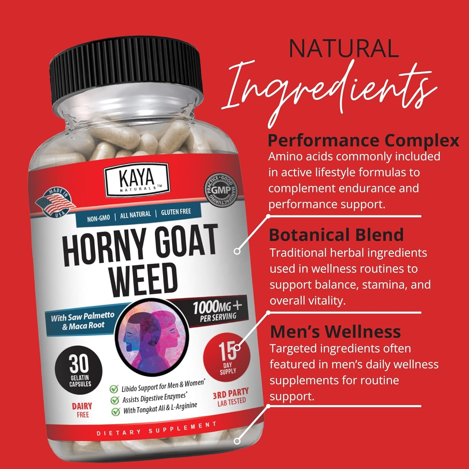 Horny Goat Weed for Men & Women 1560mg Complex with Maca, Saw Palmetto 30 Count