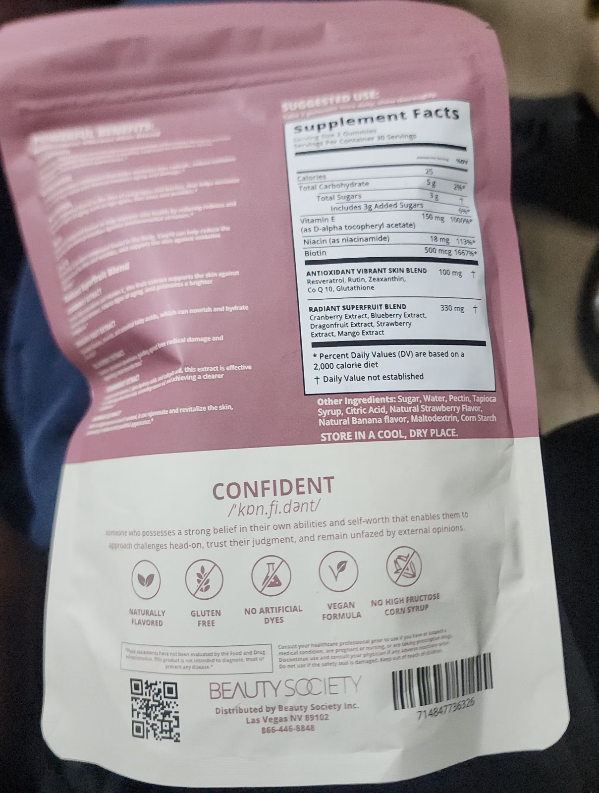 4 Beauty Society Confident Vibrant Skin Gummies Strawberry Banana, 60 Count