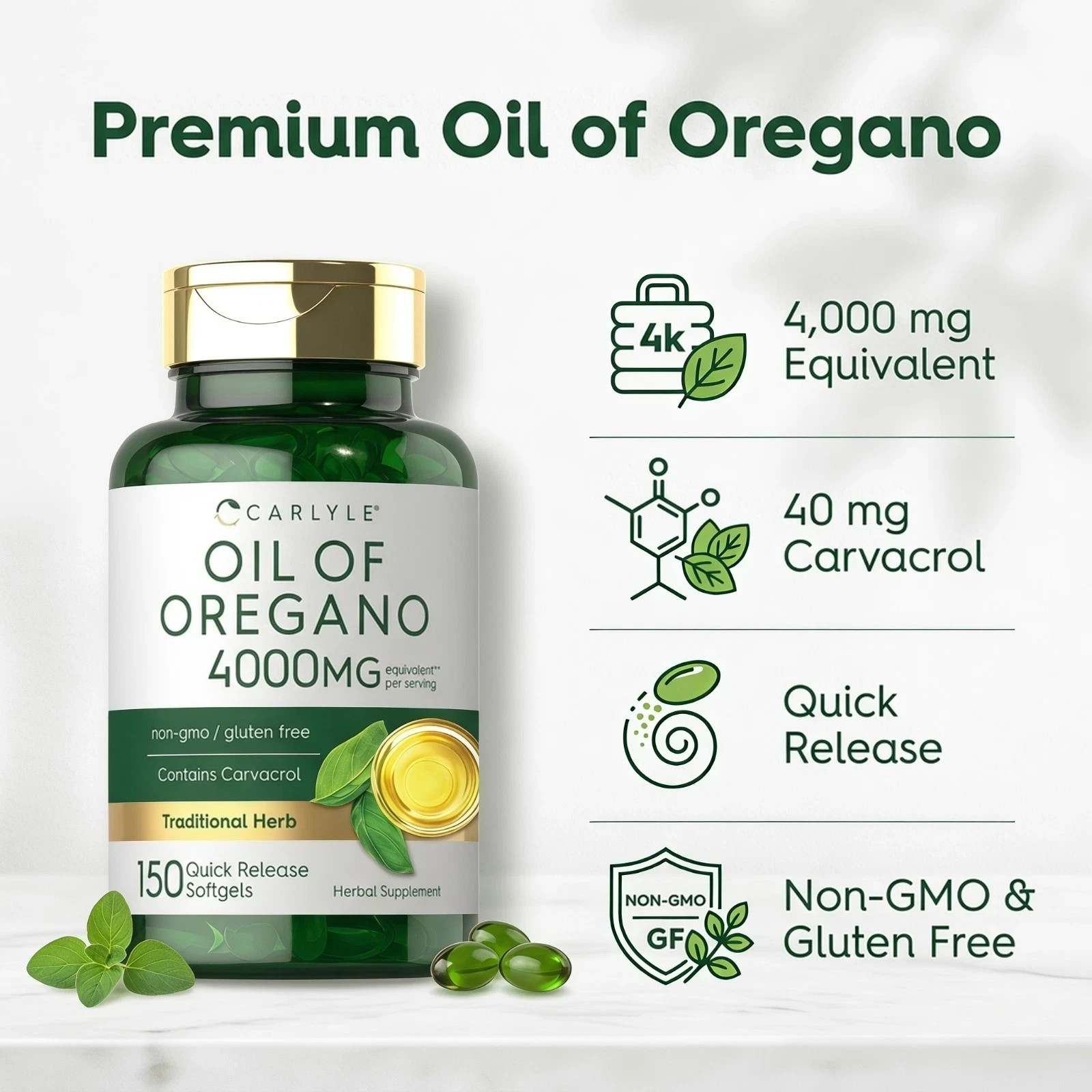 Oil of Oregano 4000mg Softgels Carvacrol Immune Support Non-GMO 450ct