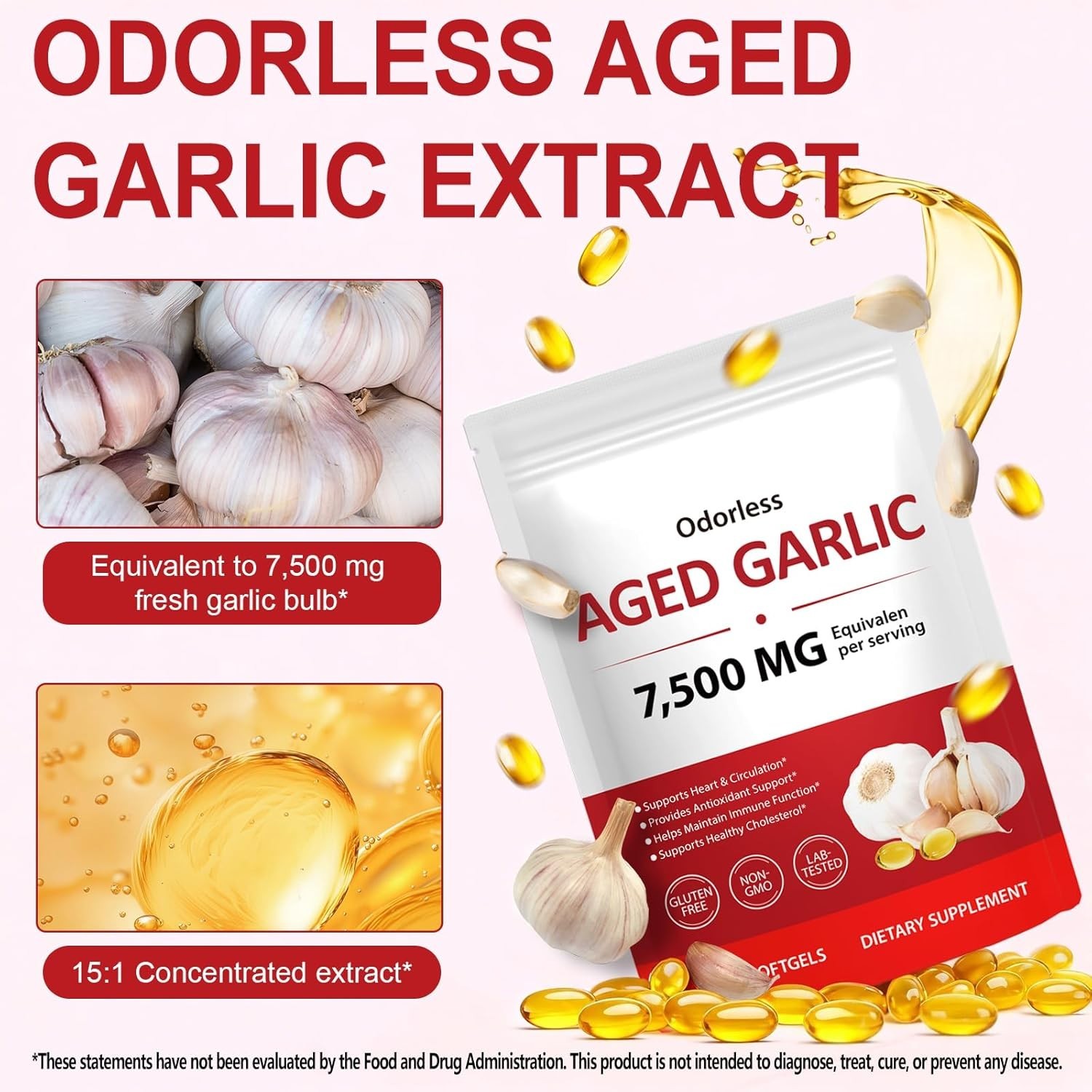 Suplemento cardiovascular de reserva de extracto de ajo envejecido, 300 cápsulas