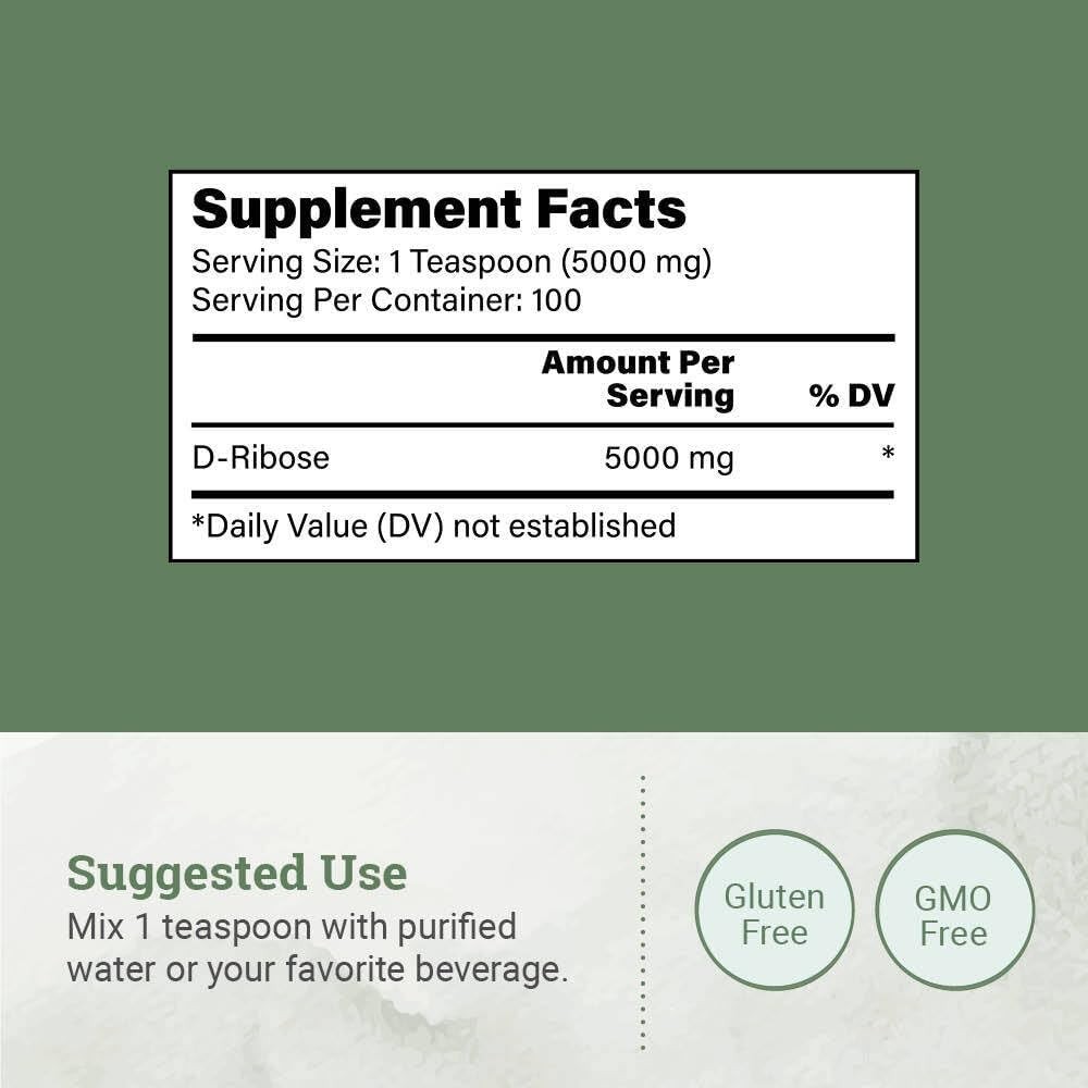 Earth Harmony Pure D-Ribose Powder 5000mg – 17.6 oz / 100 Servings EXP: 03/2027