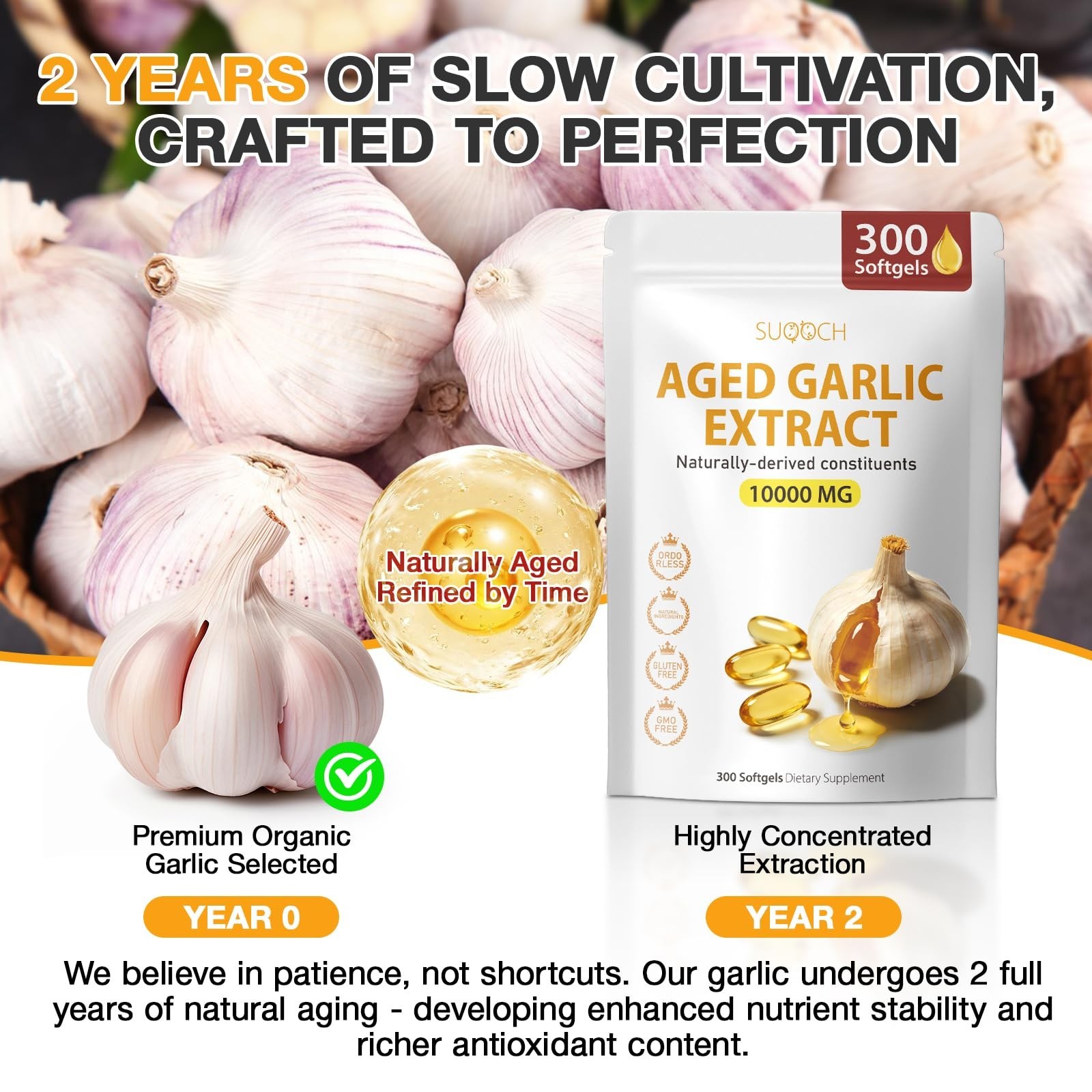 Aged Garlic Extract 300 Count – Non-GMO Softgels for Daily Wellness & Heart Heal
