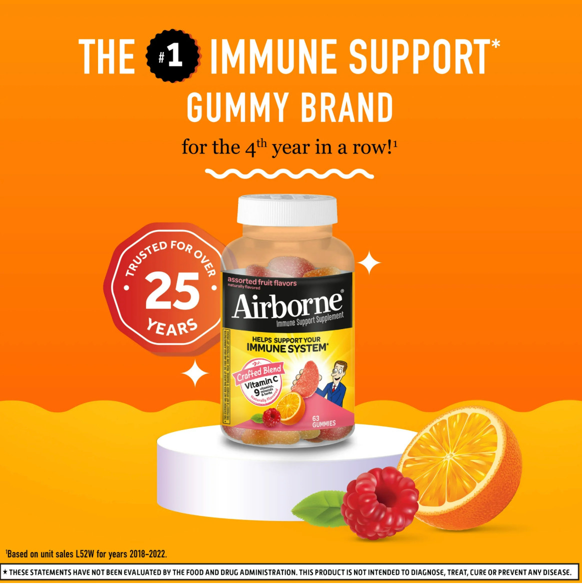 Airborne 750 mg Vitamin C Immune Support Gummies 63 Count Assorted Fruit Flavor