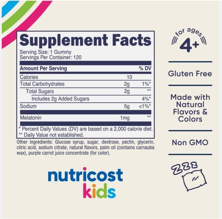 Nutricost Kids Melatonin Gummies 1mg, 120 Gummies, Strawberry Flavored