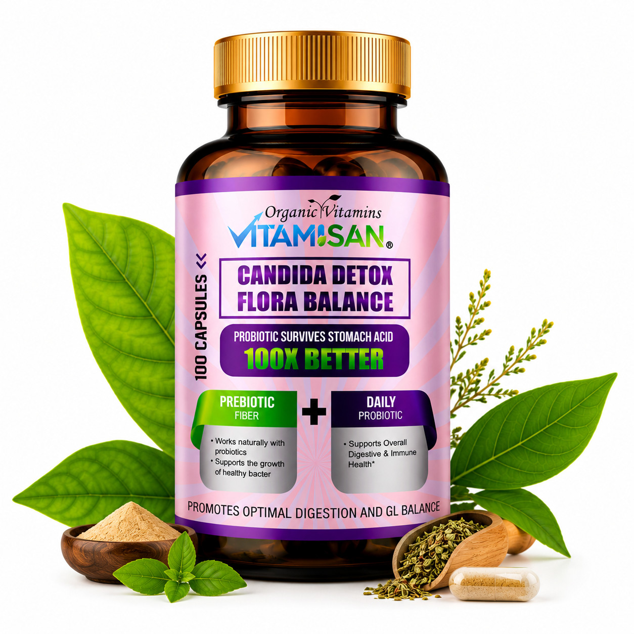 Candida Cleanse 100 Capsules Support Gut Colon Support Natural Herbs Intestinal