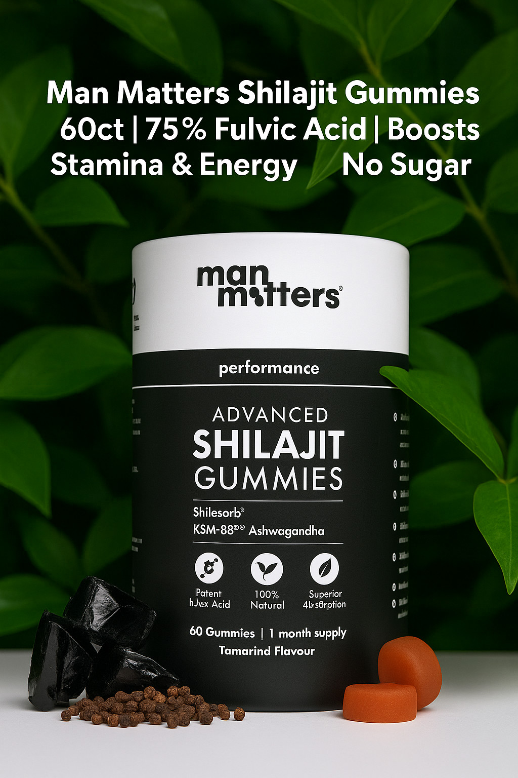 Man Matters Shilajit Gummies 60ct | 75% Fulvic Acid | Boosts Stamina & Energy |