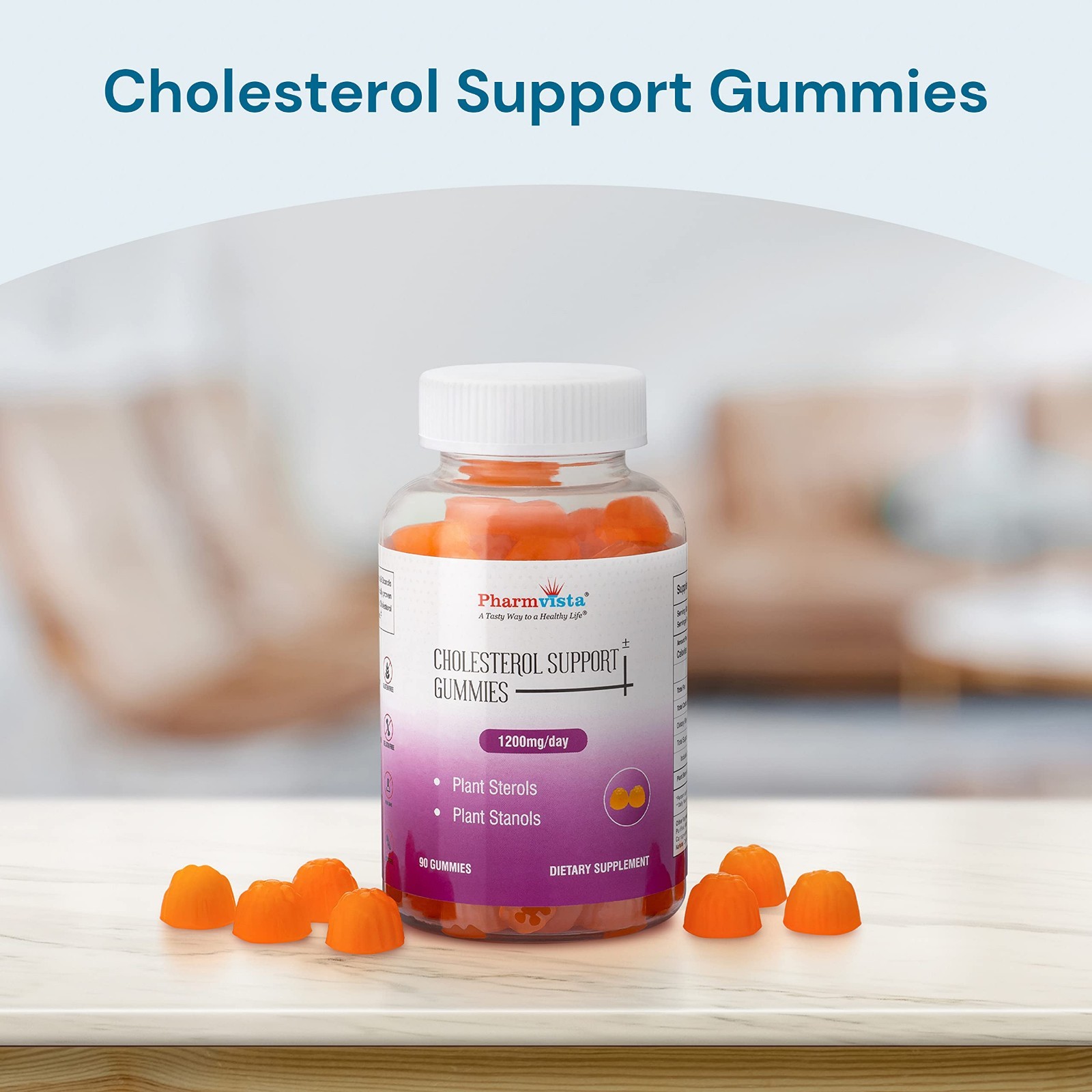 Vegan Plant Sterols & Stanols 1200mg Gummies – Allergen & Gluten Free, 90 Count