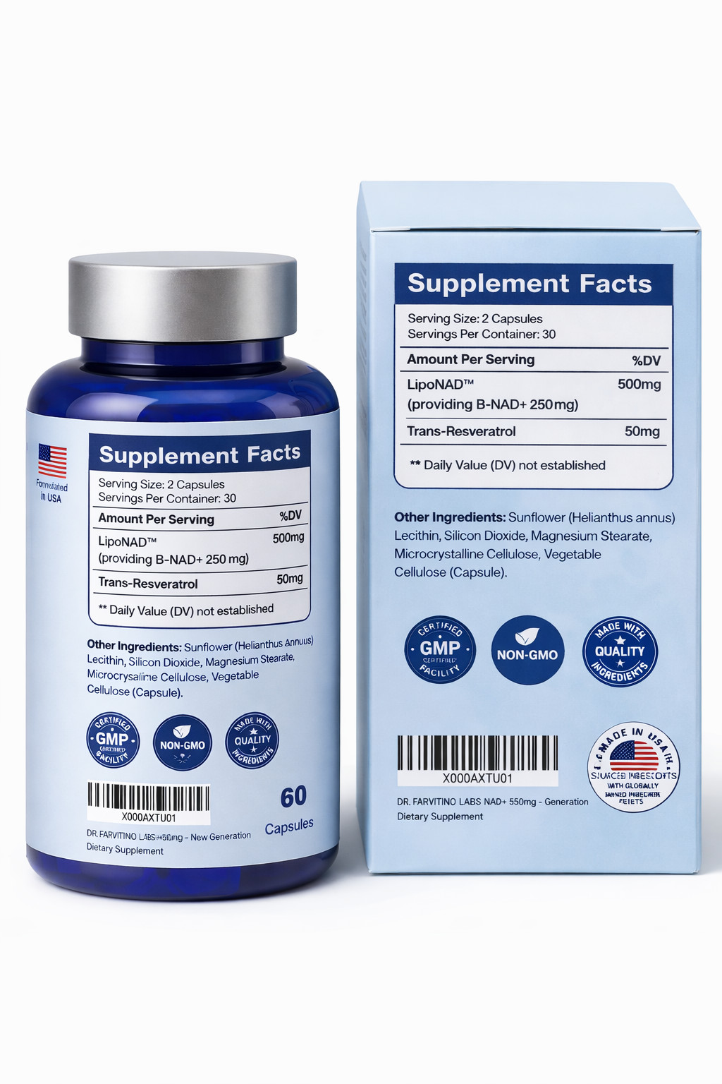 NAD+ 550mg Anti-Aging Formula – Resveratrol for Cellular Energy | 60 Caps