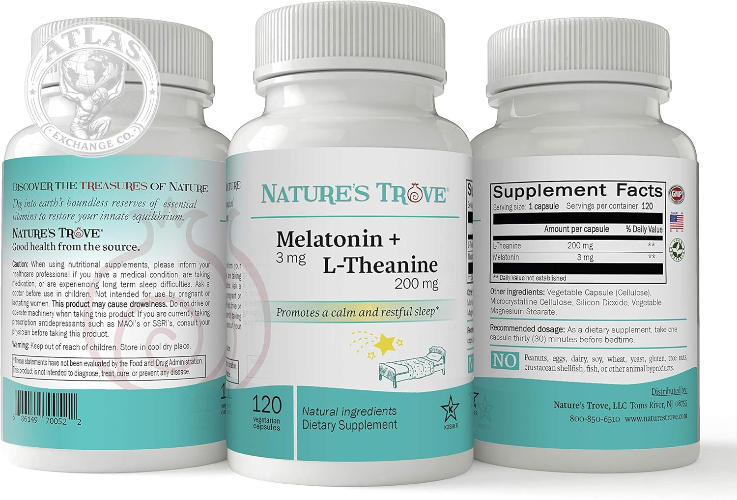 Nature’S Trove Melatonin 3Mg + L Theanine 200Mg – Calm and Relaxation – 120 Kosh
