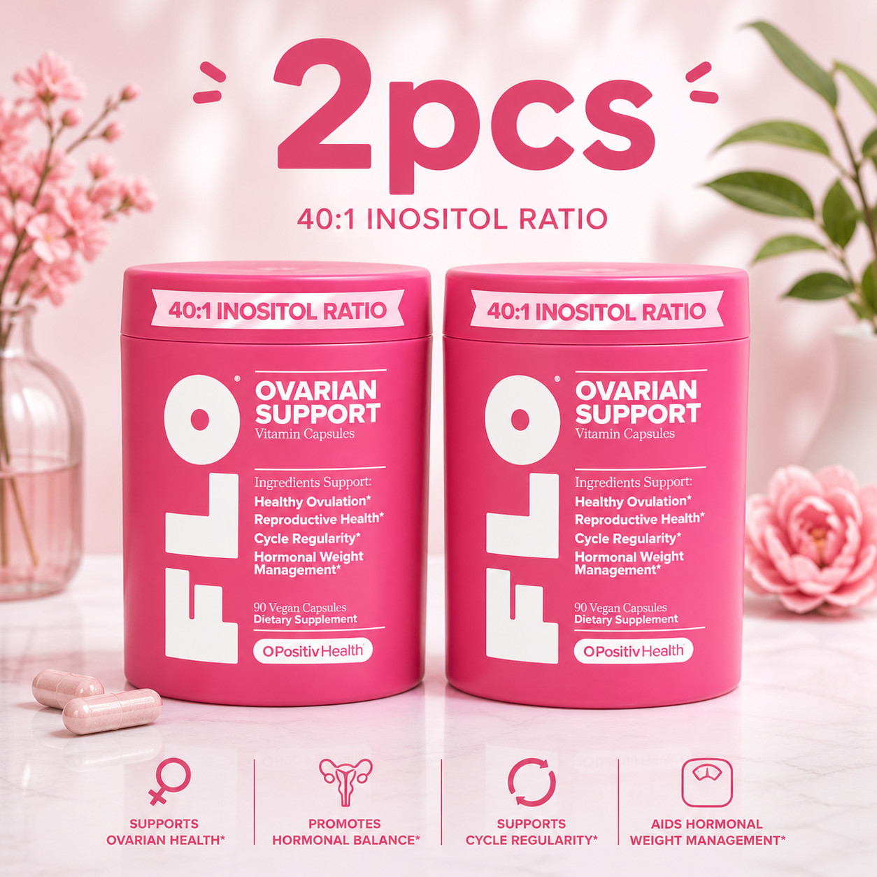 2 Packs FLO Hormone Balance Ovarian Support Vitamin Capsules Dietary Supplement