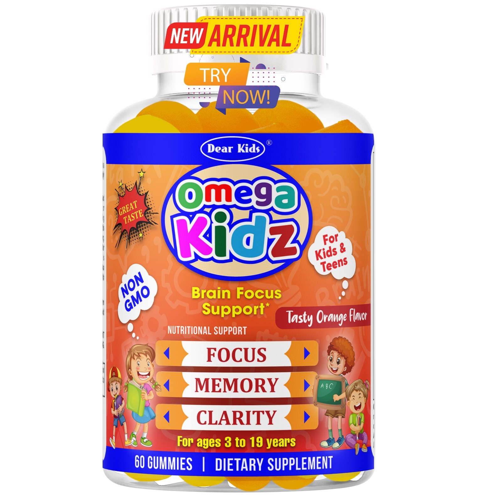 Omega Kidz Brain Booster Kids & Teens Memory Supplement Focus Gummies, DHA 60