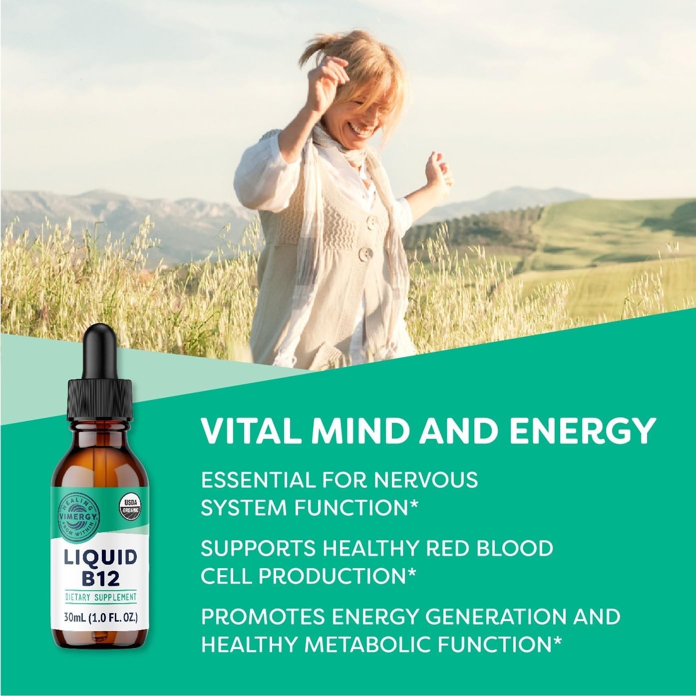 Vimergy Organic Liquid Vitamin B12 Supplement 2500 mcg, 1 Fl Oz (Pack of 1)