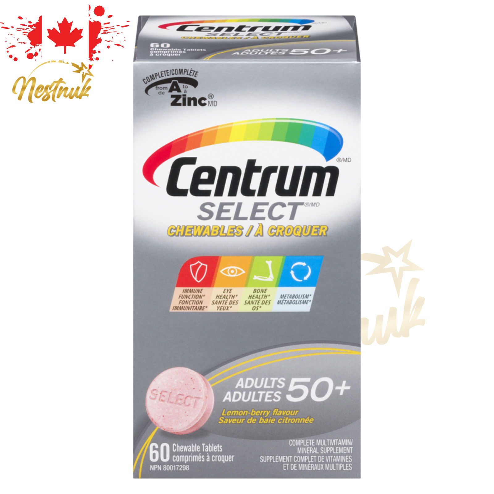 Centrum Select 50+ Chewable Multivitamin | 60 Tablets | 2 Packs | Canada